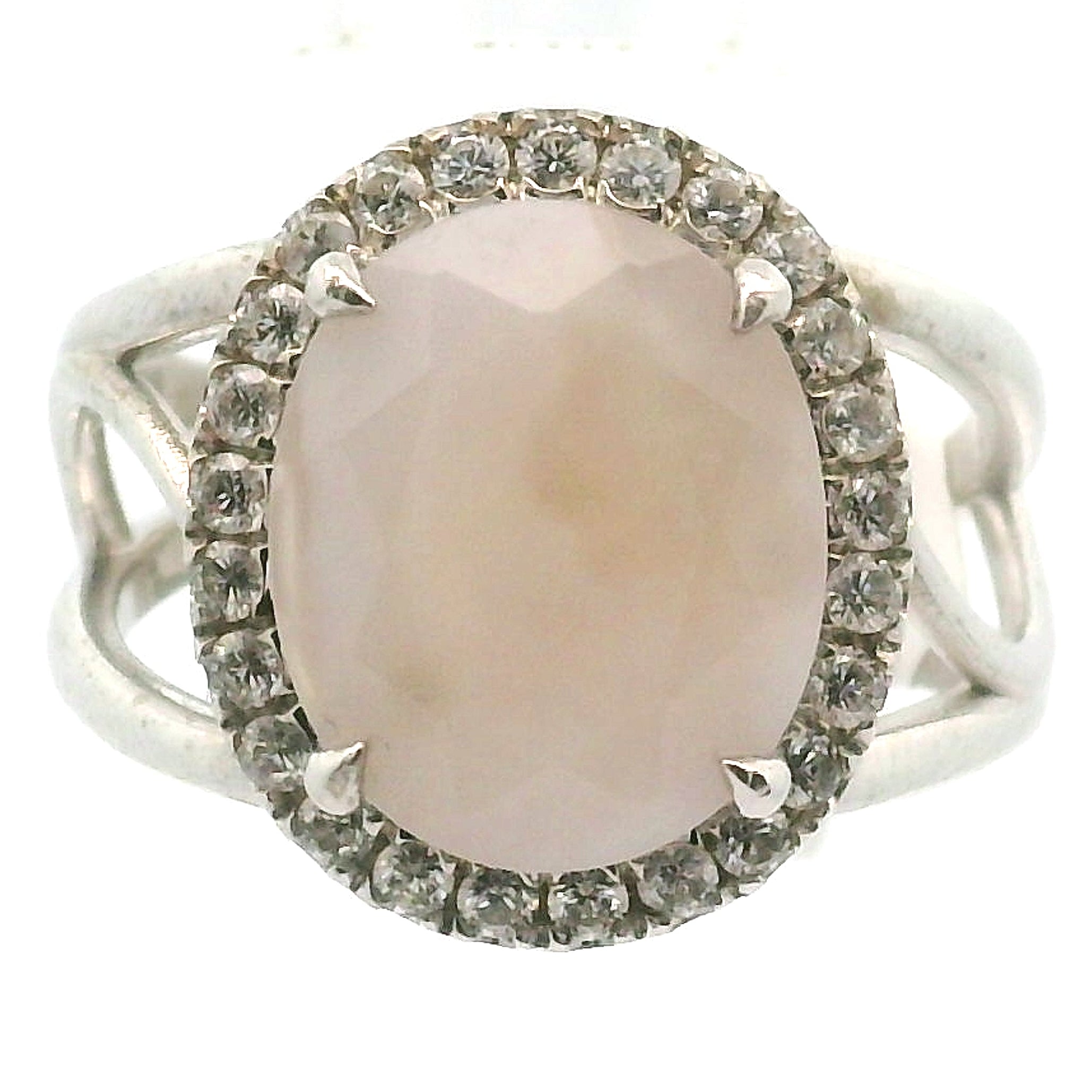 Flower Agate with Zircon Pavé Cuff Ring .925 Silver for Empowerment and Healing Energies