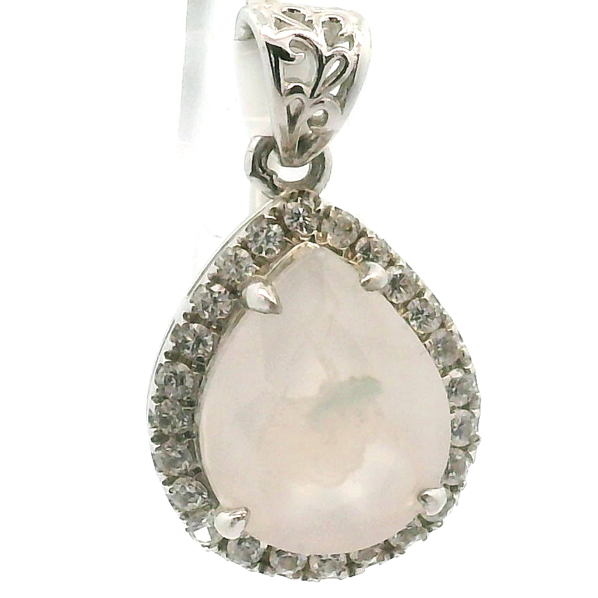 Flower Agate with Zircon Pavé Pendant .925 Silver for Empowerment and Healing Energies