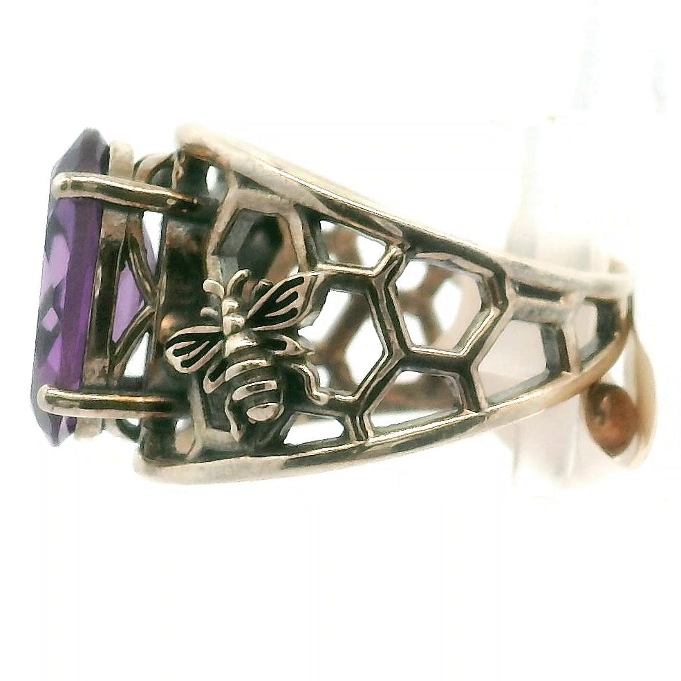 Amethyst Bee Cuff Ring .925 Silver for Intuition and Connection with the Divine