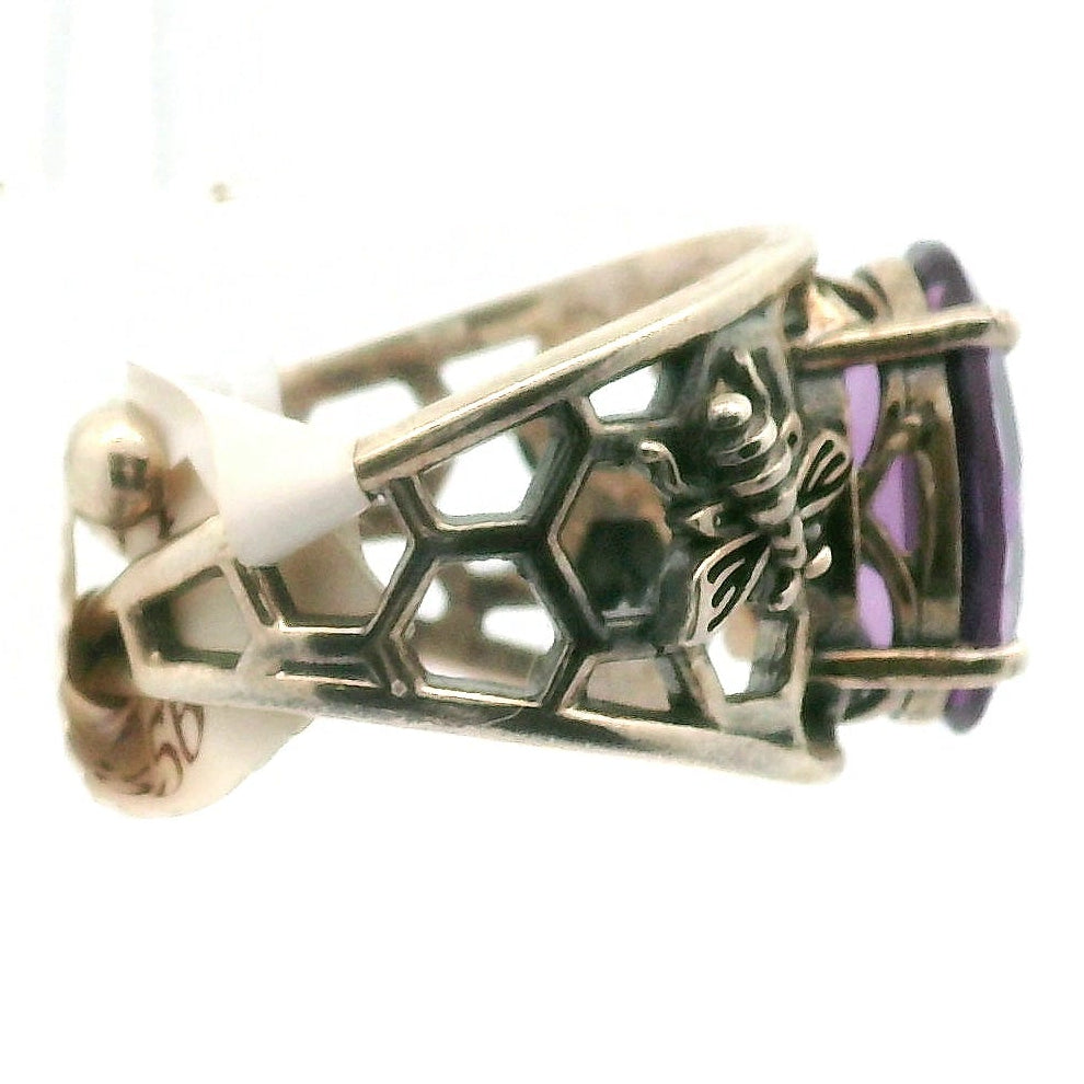 Amethyst Bee Cuff Ring .925 Silver for Intuition and Connection with the Divine
