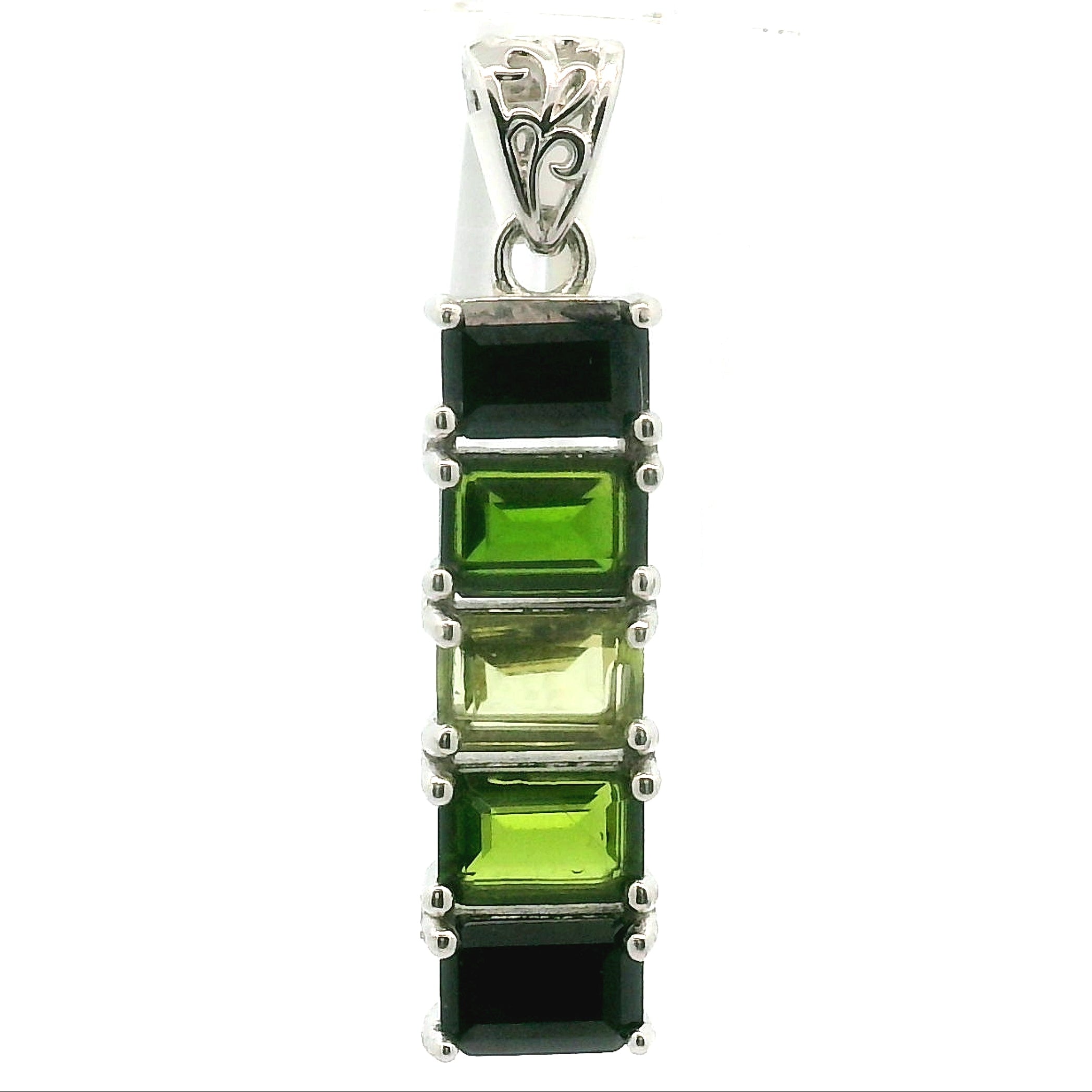 Multi Stone Emerald Cut Stacker Pendant .925 Silver for Healing, Intention Setting and Manifesting your Desires