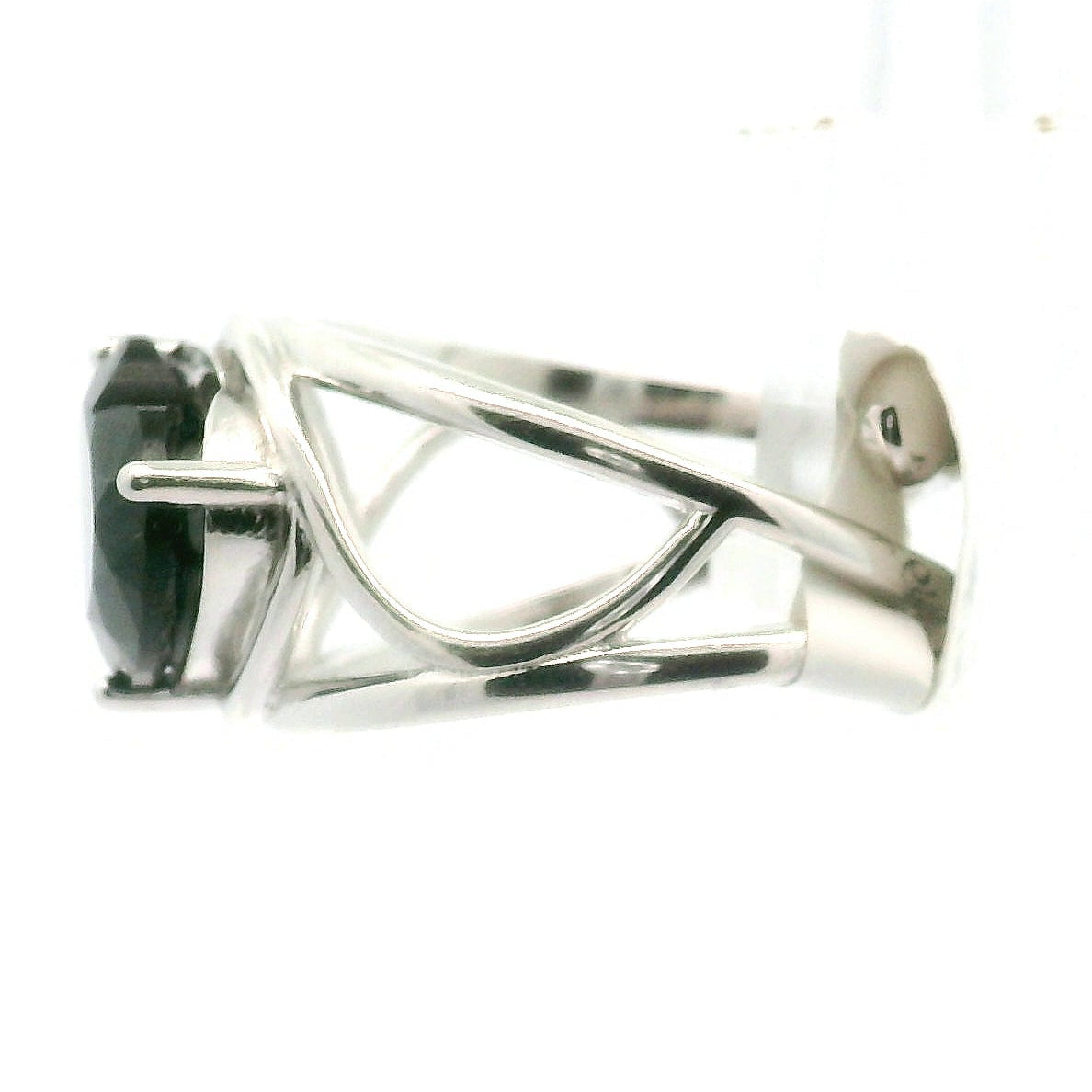 Black Spinel and Peridot Double Heart Cuff Ring .925 Silver for Empowerment and Renewal