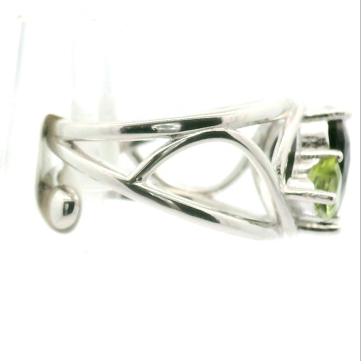 Black Spinel and Peridot Double Heart Cuff Ring .925 Silver for Empowerment and Renewal