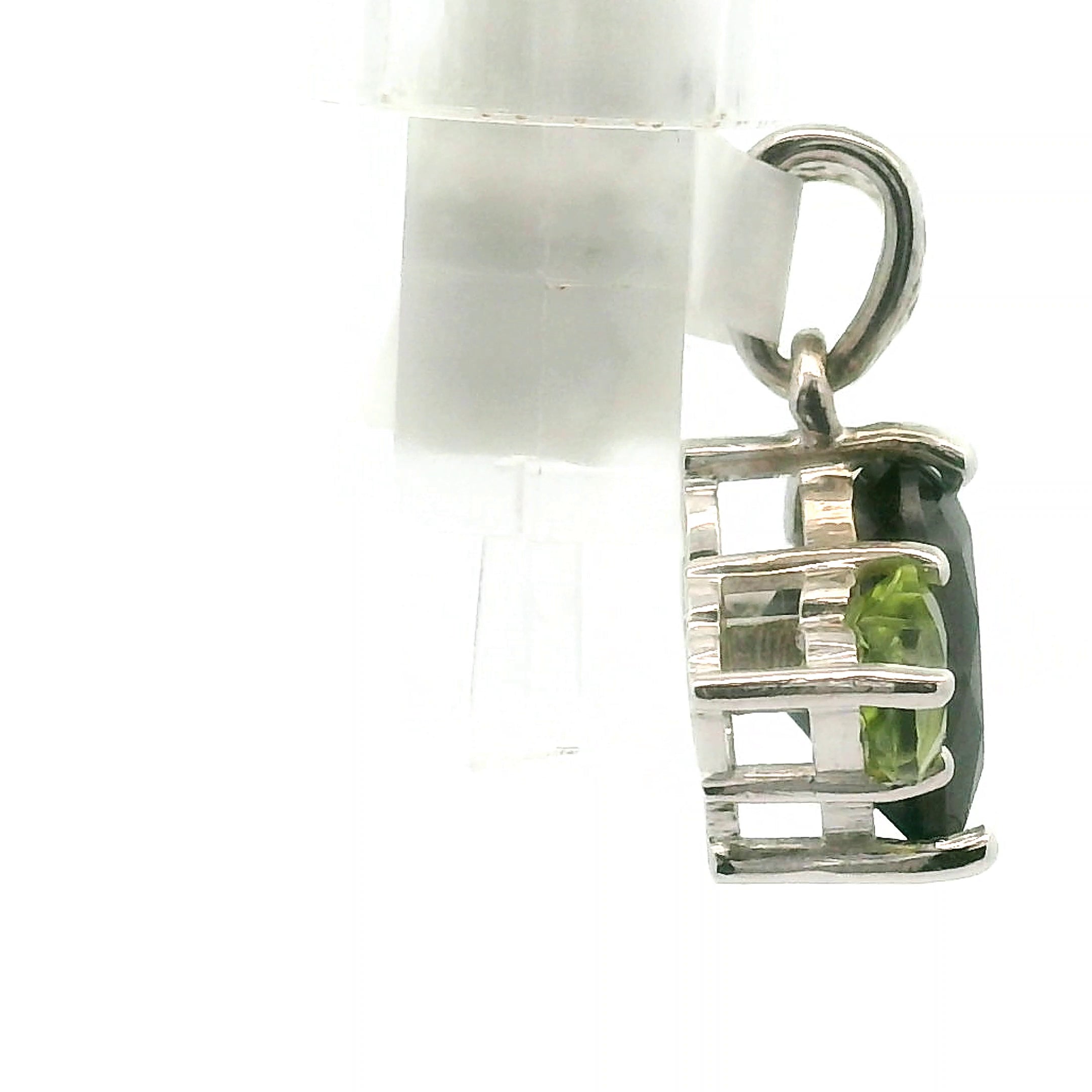 Black Spinel and Peridot Double Heart Pendant .925 Silver for Empowerment and Renewal