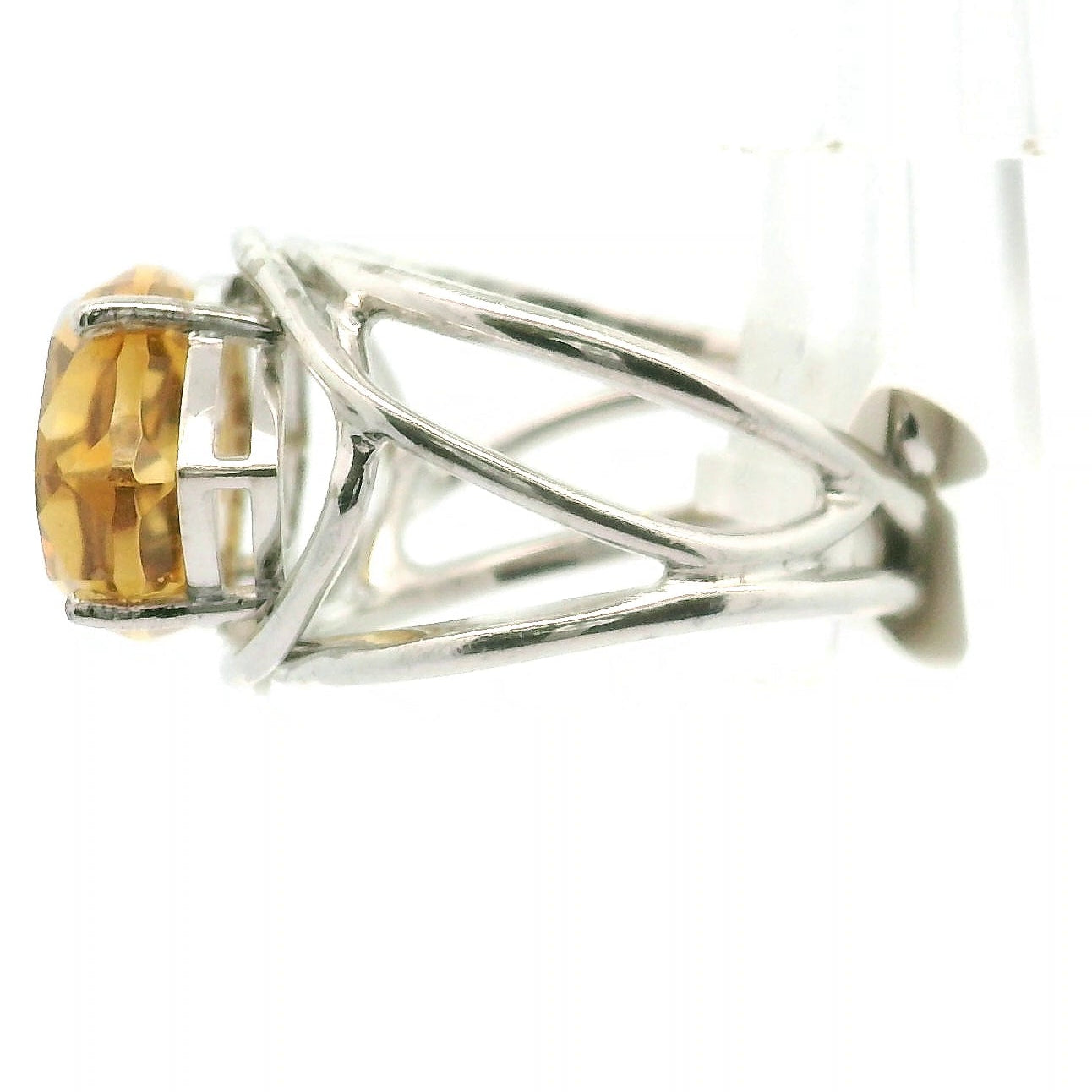 Citrine Evil Eye Adjustable Finger Cuff Ring .925 Silver for Abundance, Intuition, Luck and Protection