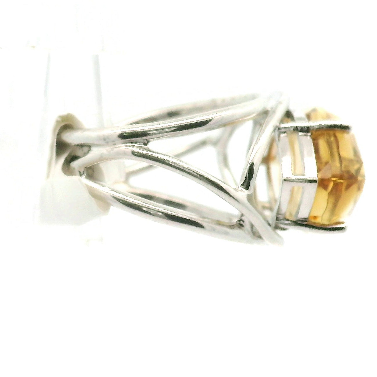 Citrine Evil Eye Adjustable Finger Cuff Ring .925 Silver for Abundance, Intuition, Luck and Protection