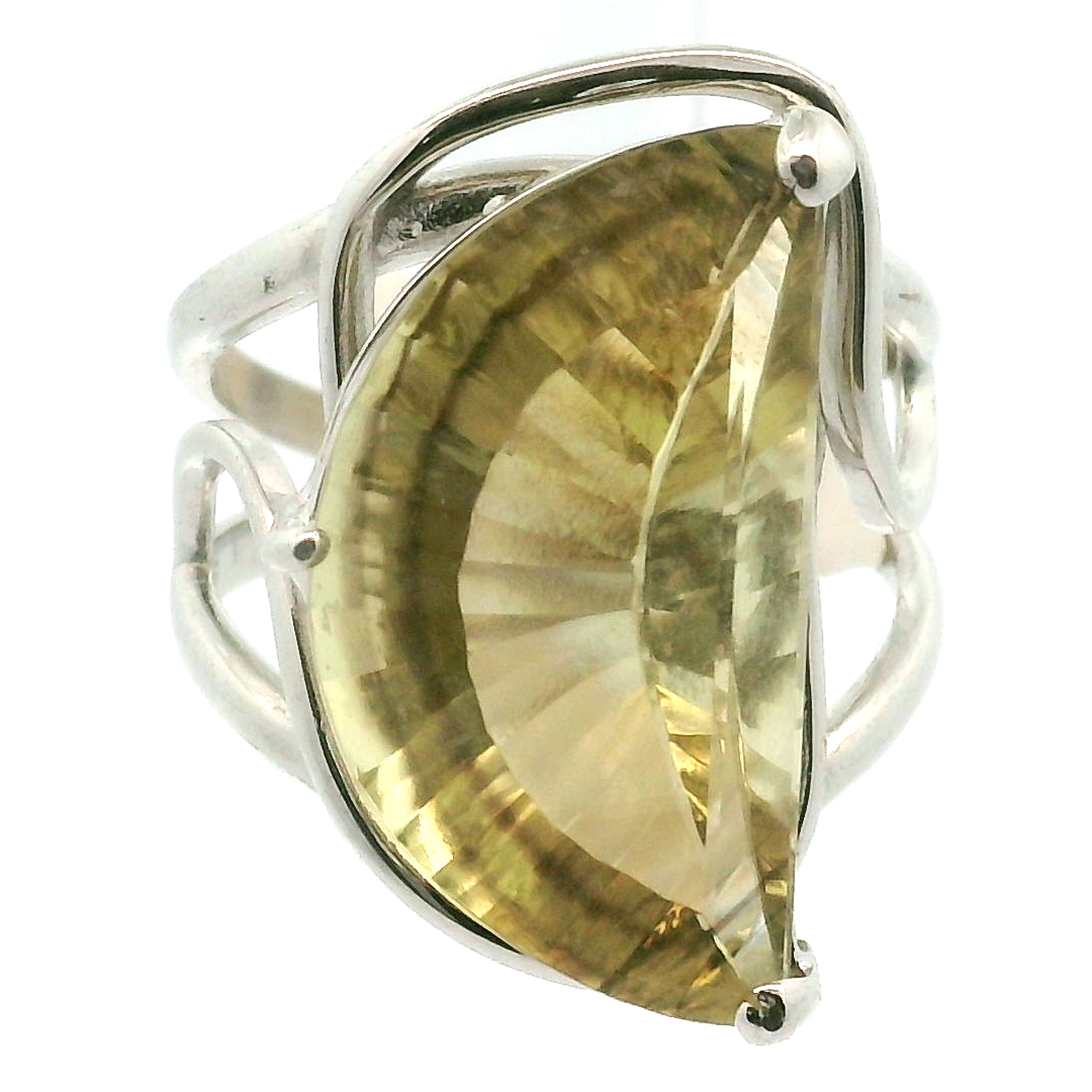 Lemon Quartz Moon Cuff Ring .925 Silver for Happiness and Positive Outlook