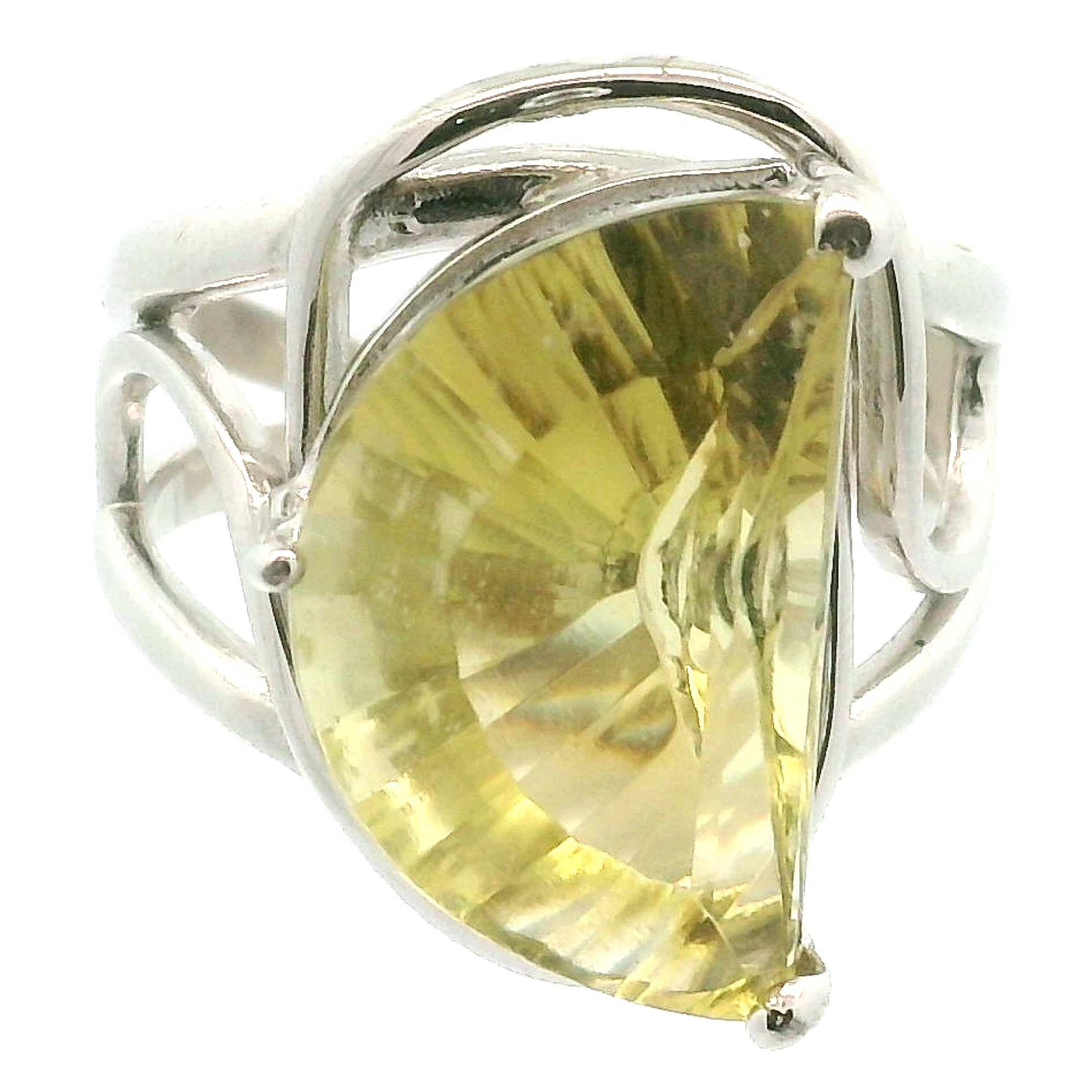 Lemon Quartz Moon Cuff Ring .925 Silver for Happiness and Positive Outlook