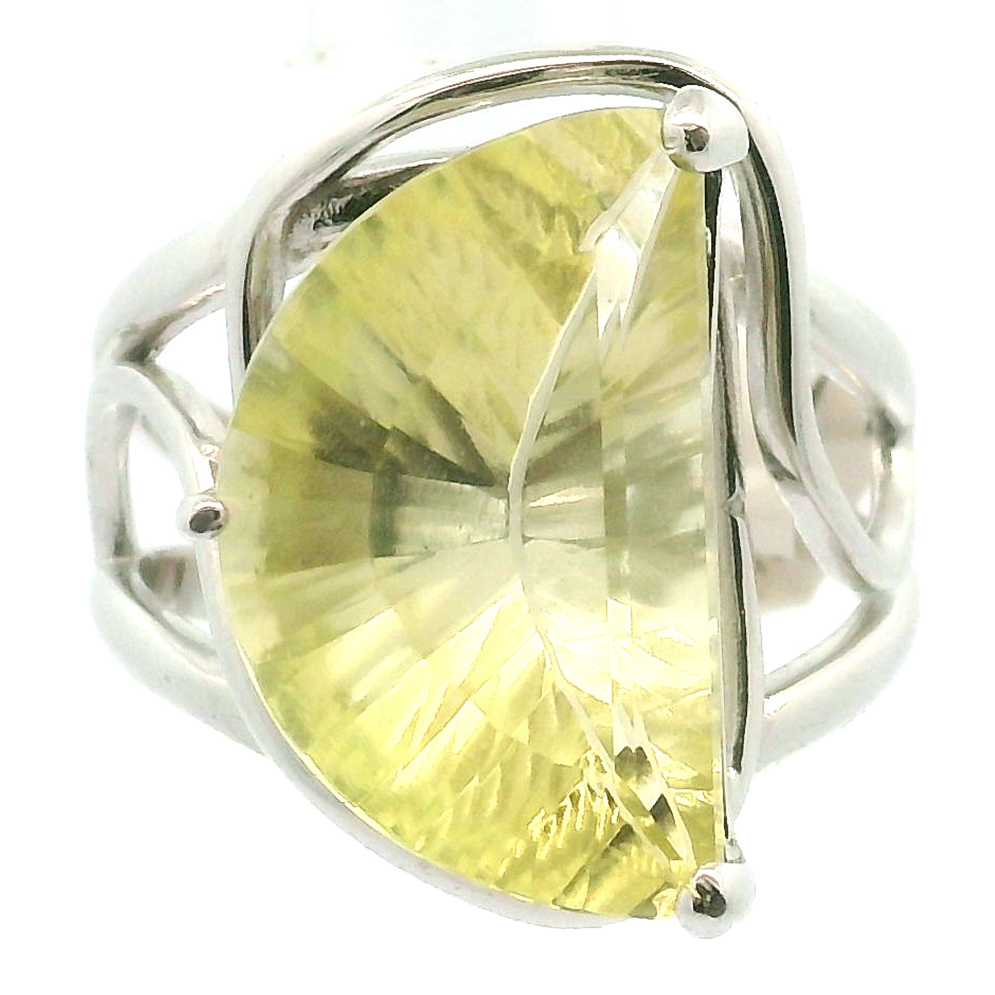 Lemon Quartz Moon Cuff Ring .925 Silver for Happiness and Positive Outlook