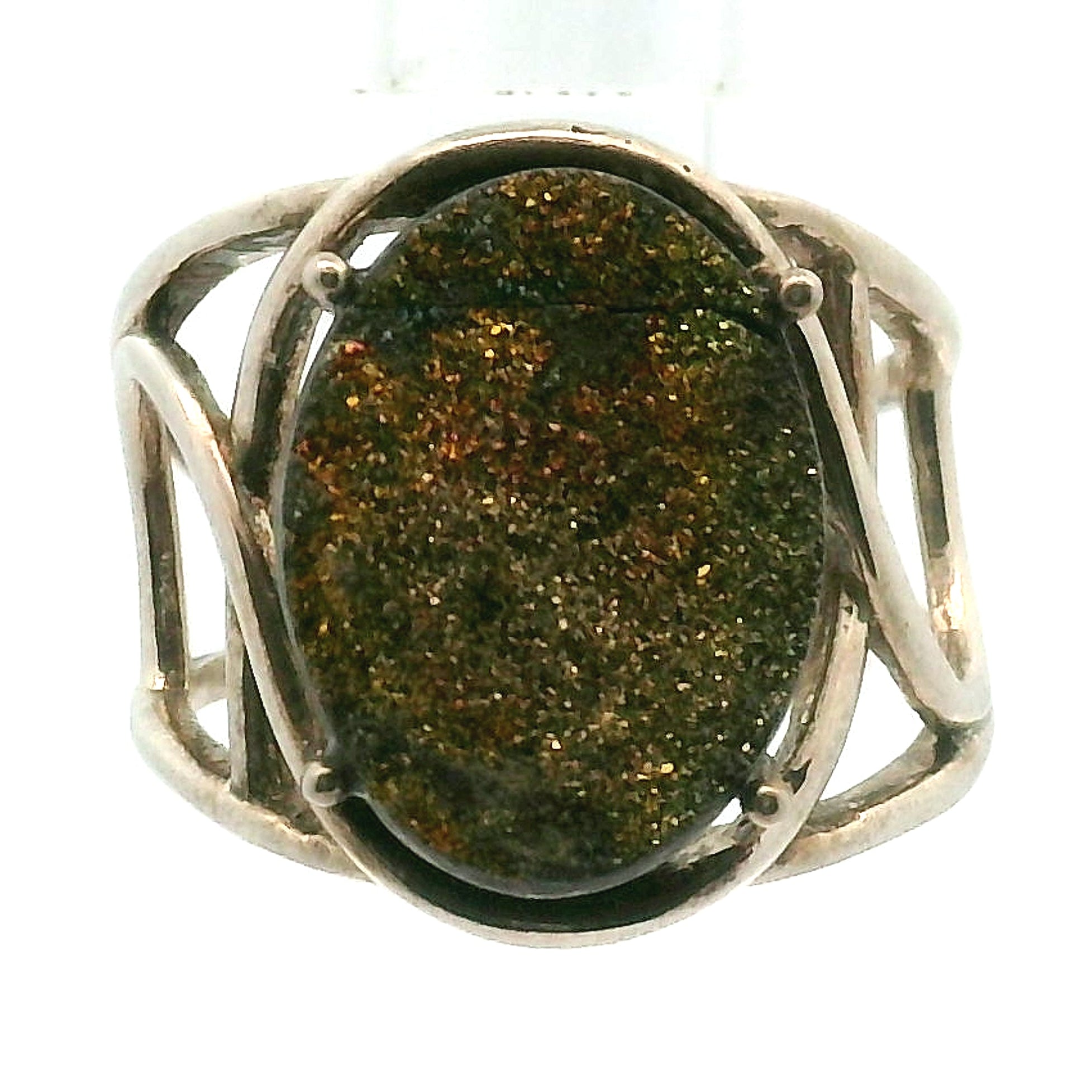 Rainbow Pyrite Cuff Ring .925 Silver for Luck & Manifestation