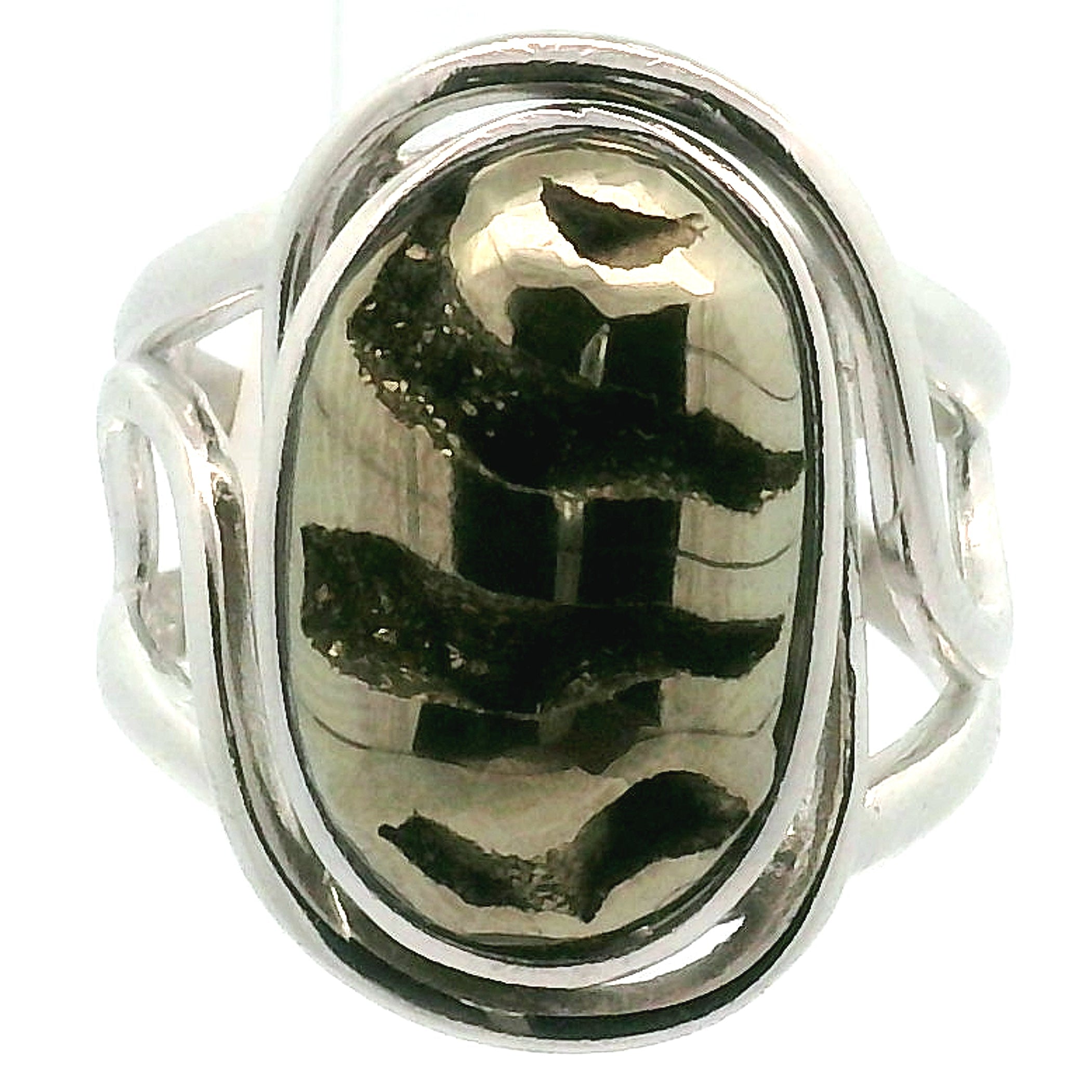 Pyrite Ammonite Cuff Ring .925 Silver for Luck & Manifestation
