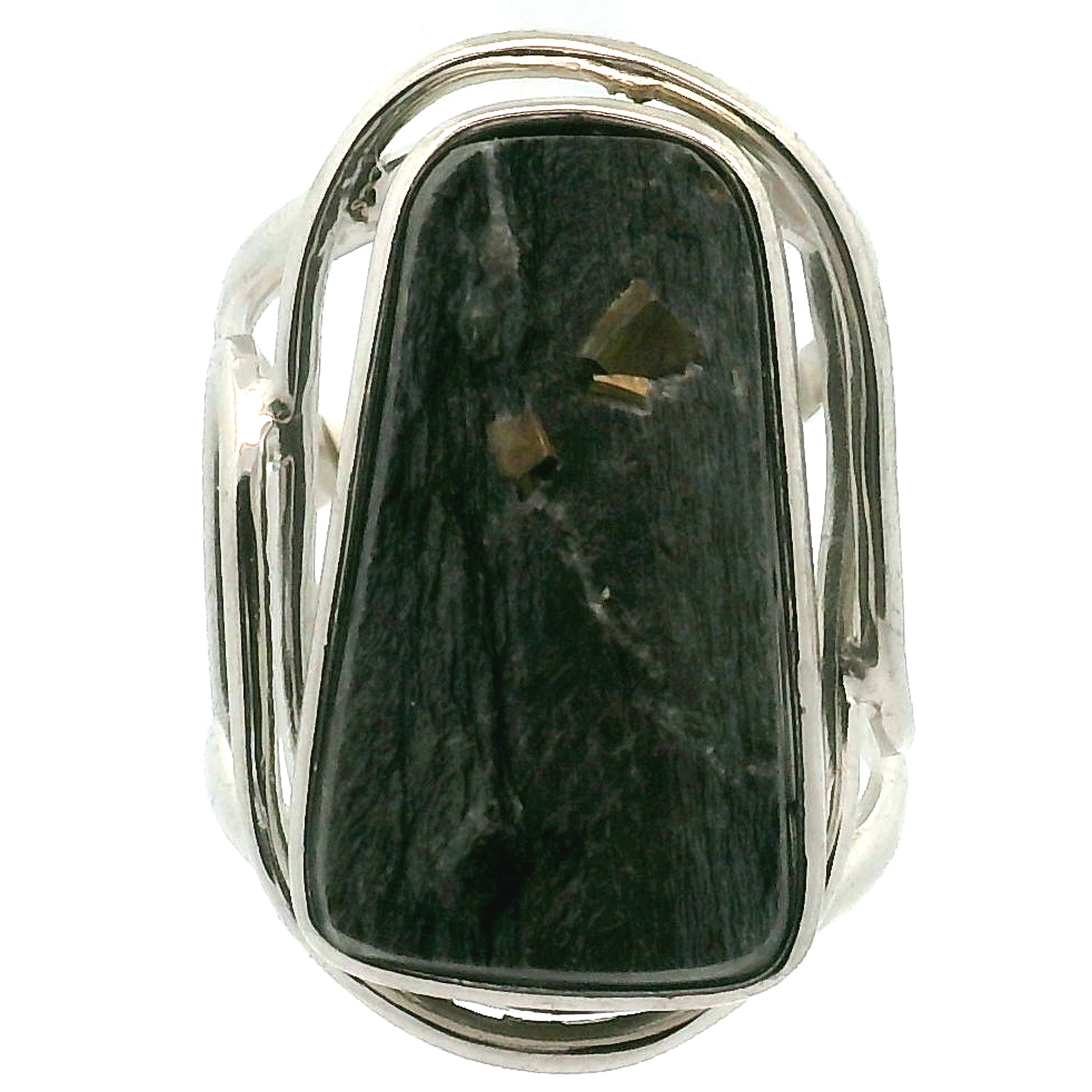 Pyrite in Schist Cuff Ring .925 Silver for Luck & Manifestation