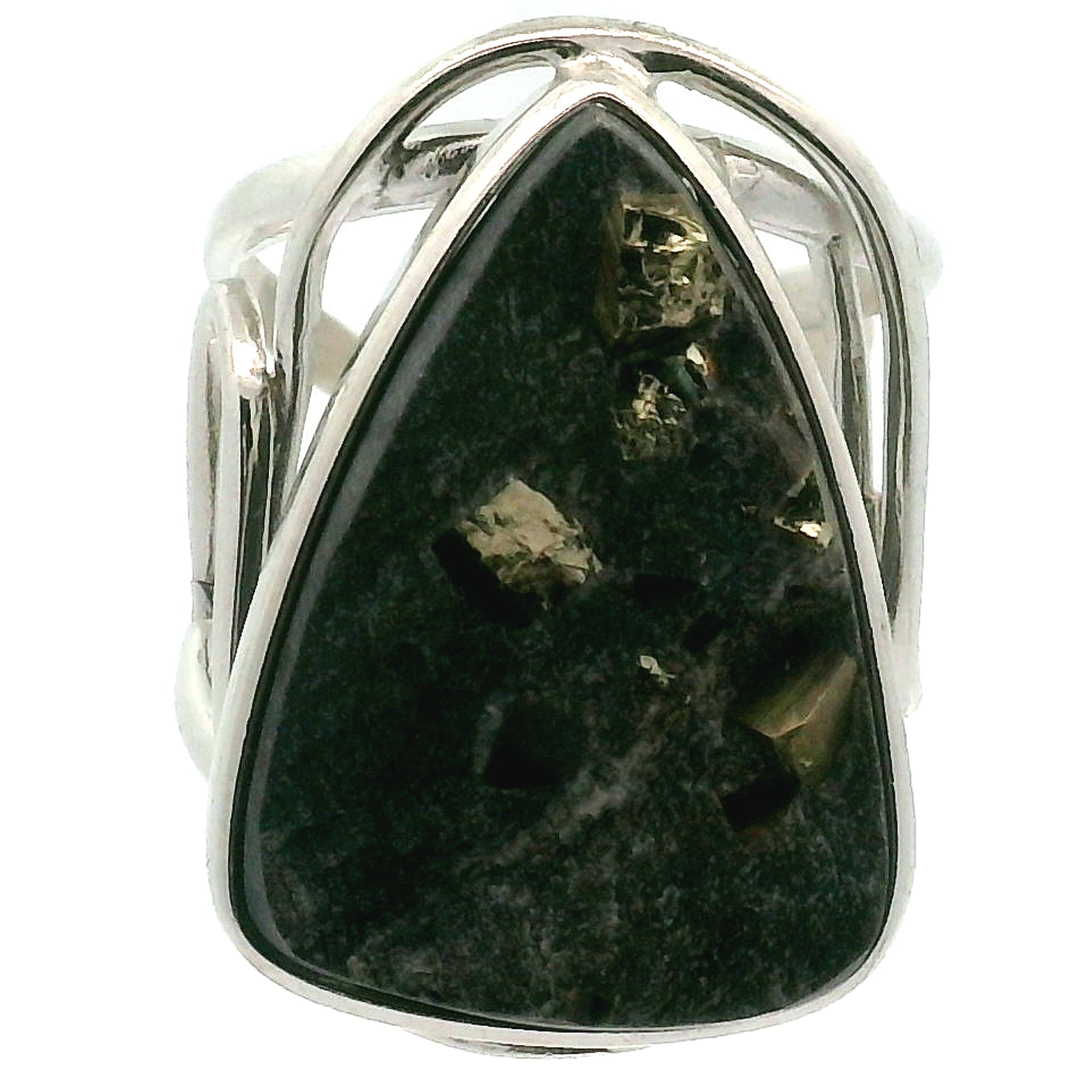 Pyrite in Schist Cuff Ring .925 Silver for Luck & Manifestation