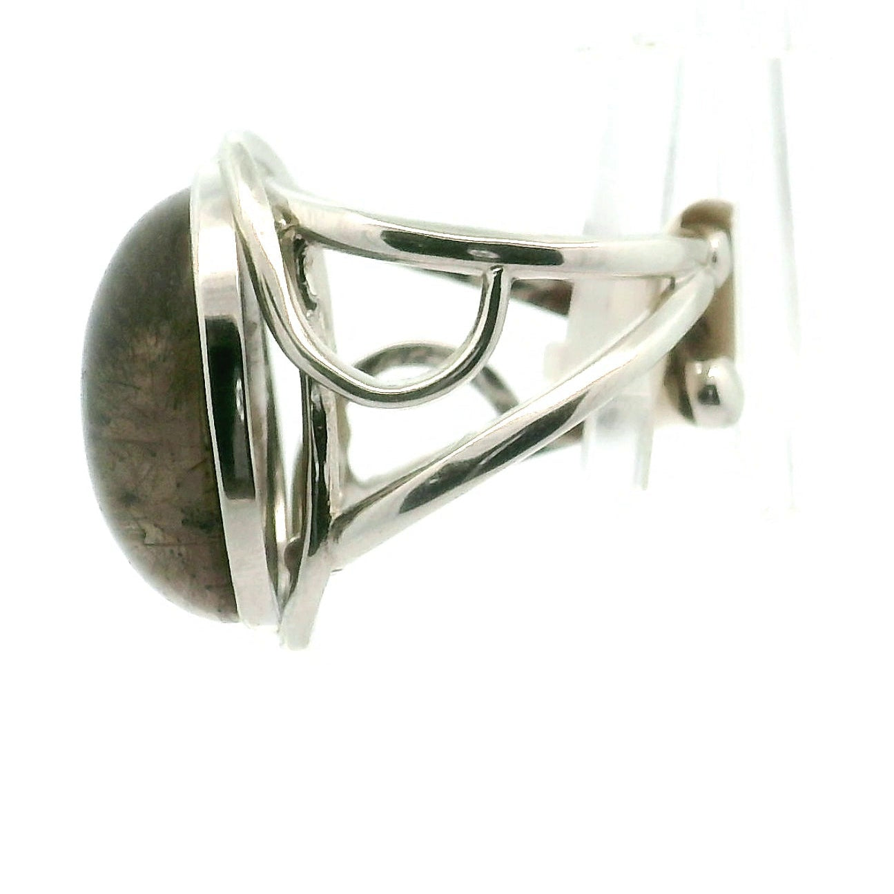 Smoky Quartz with Copper Rutile Cuff Ring .925 Silver for Energetic Cleansing, Accelerated Manifestations and Protection
