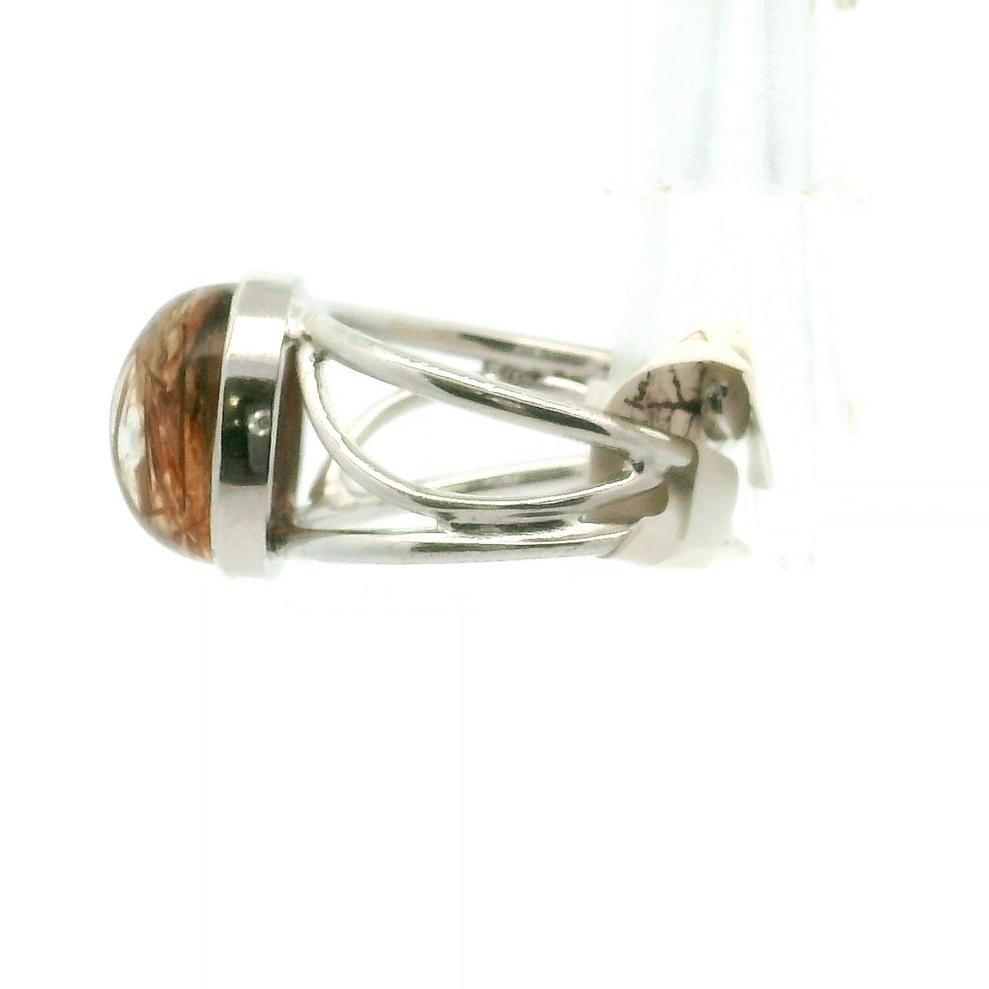 Smoky Quartz with Copper Rutile Finger Cuff Adjustable Ring .925 Silver for Energetic Cleansing, Accelerated Manifestations and Protection