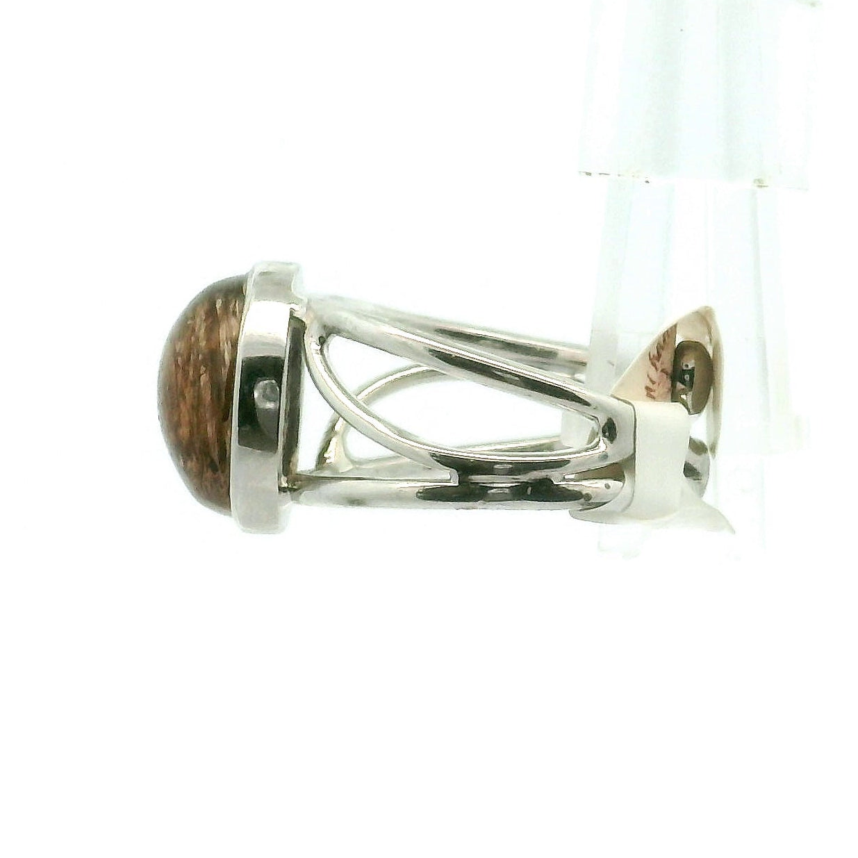 Smoky Quartz with Copper Rutile Finger Cuff Adjustable Ring .925 Silver for Energetic Cleansing, Accelerated Manifestations and Protection