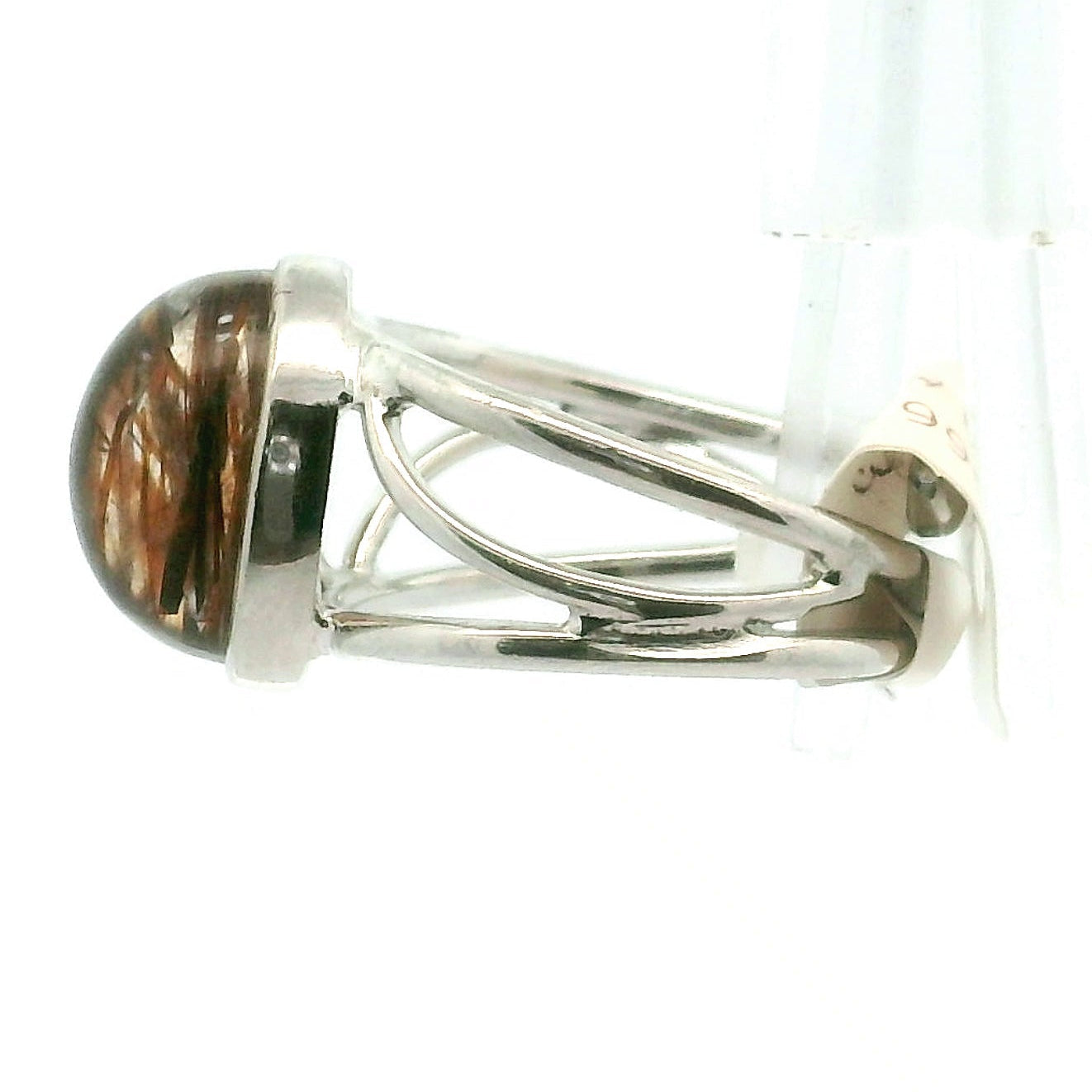 Smoky Quartz with Copper Rutile Finger Cuff Adjustable Ring .925 Silver for Energetic Cleansing, Accelerated Manifestations and Protection
