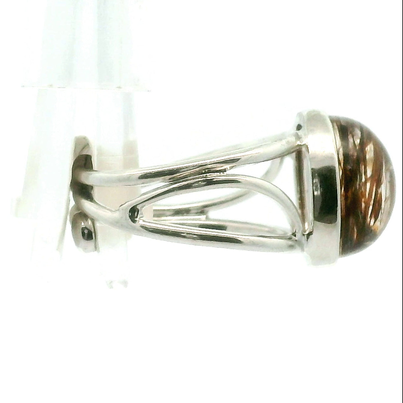 Smoky Quartz with Copper Rutile Finger Cuff Adjustable Ring .925 Silver for Energetic Cleansing, Accelerated Manifestations and Protection
