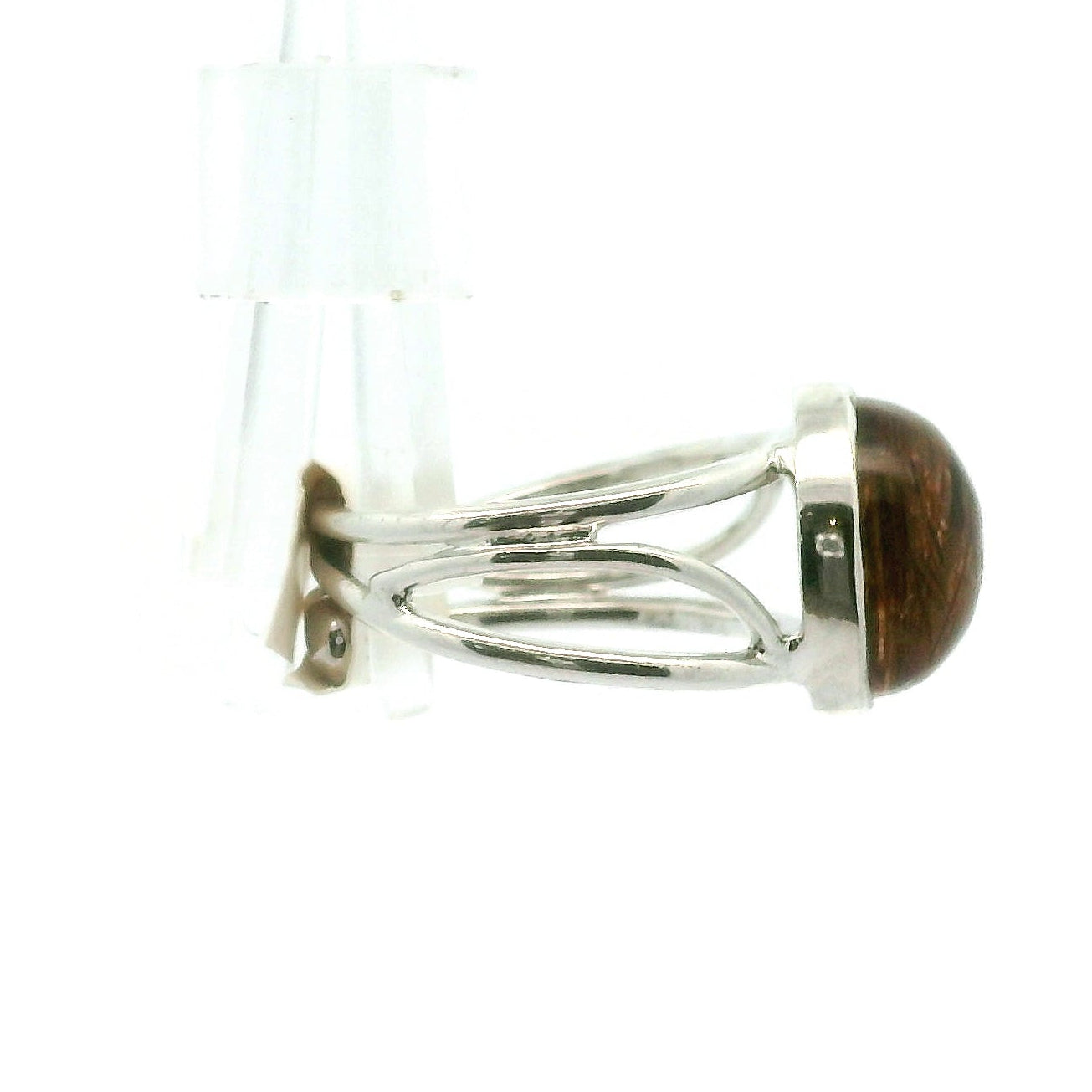Smoky Quartz with Copper Rutile Finger Cuff Adjustable Ring .925 Silver for Energetic Cleansing, Accelerated Manifestations and Protection
