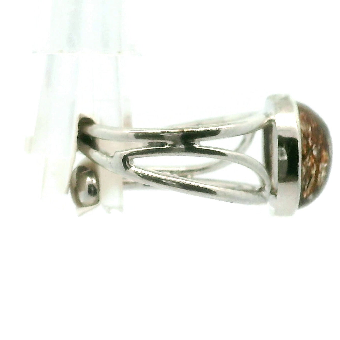 Smoky Quartz with Copper Rutile Finger Cuff Adjustable Ring .925 Silver for Energetic Cleansing, Accelerated Manifestations and Protection
