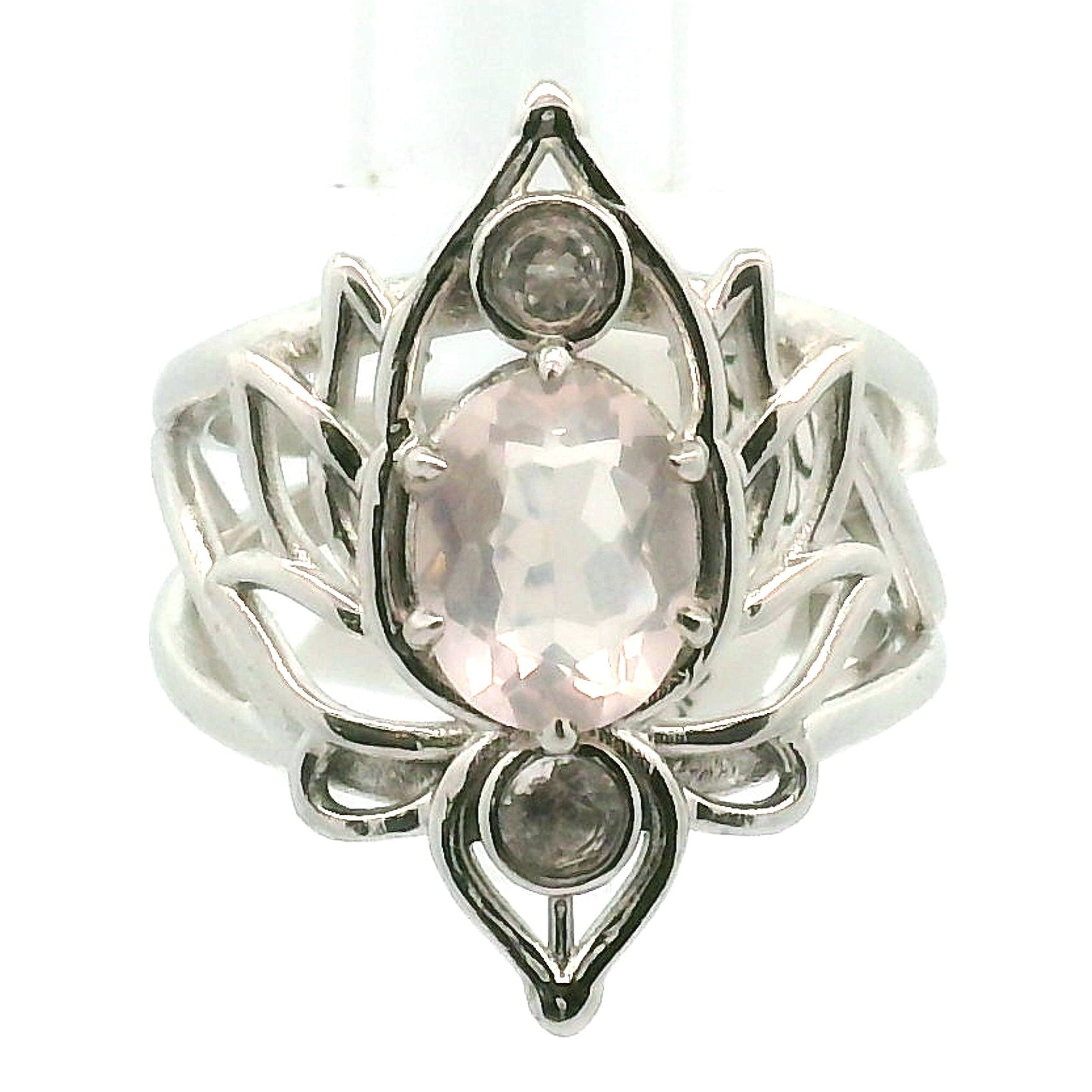 Preorder Rose Quartz Lotus  Cuff Ring .925 Silver for Compassion, Love and Healing
