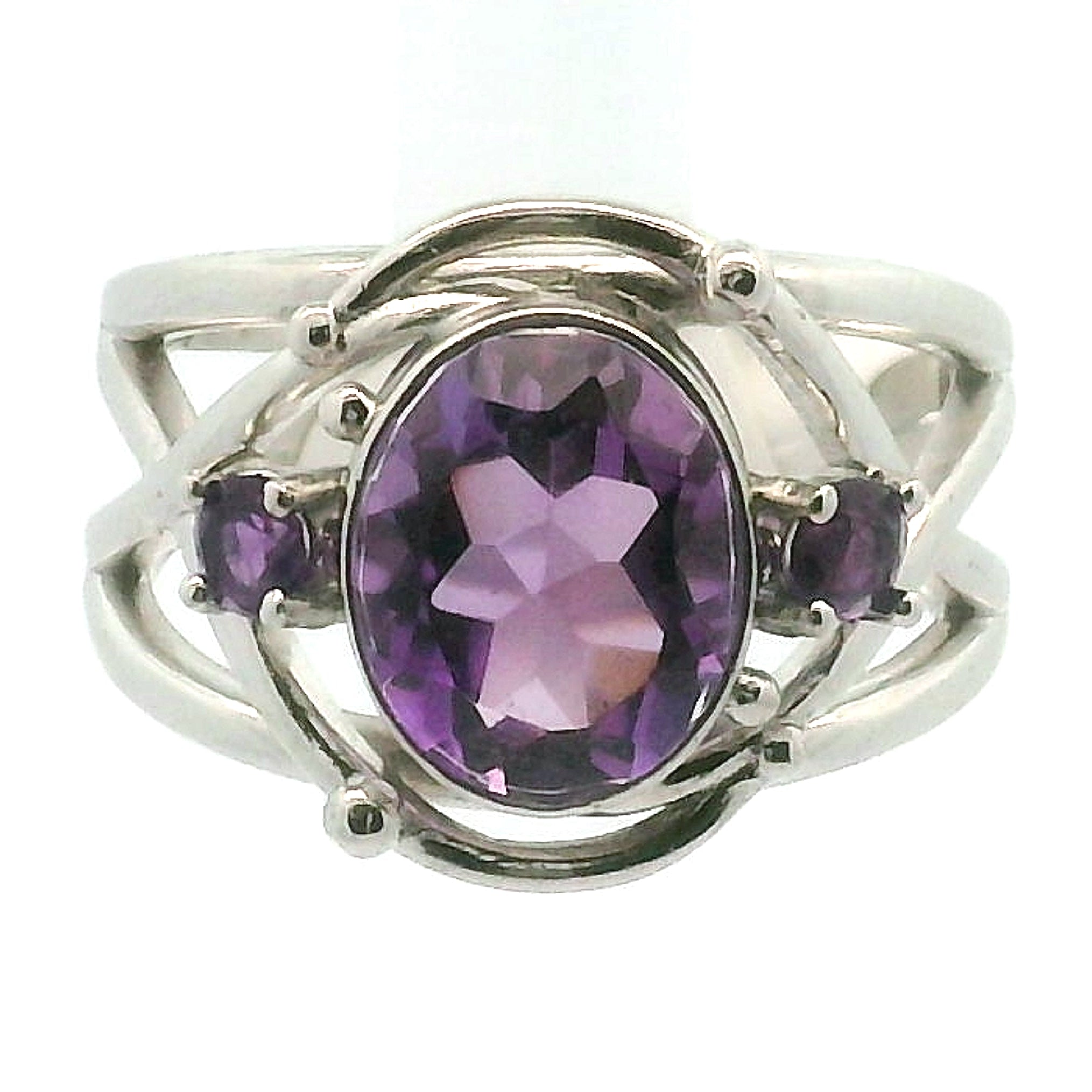 Amethyst Celestial Axis Cuff Ring .925 Silver for Intuition and Connection with the Divine