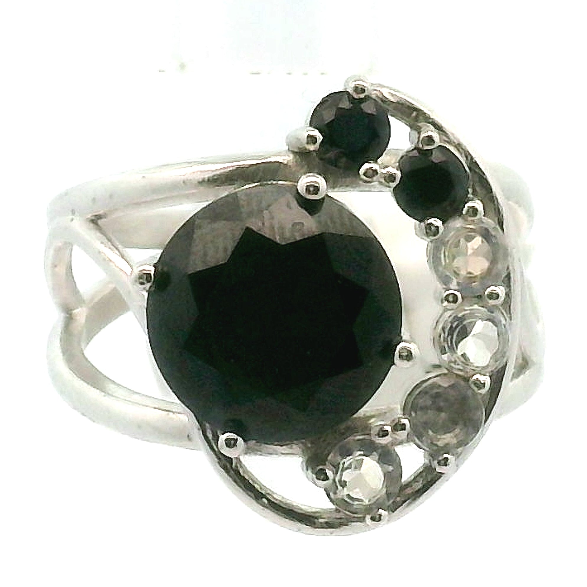 Preorder Black Spinel & Moonstone Dark Nebula Cuff Ring .925 Silver for Feminine Power and Grounding