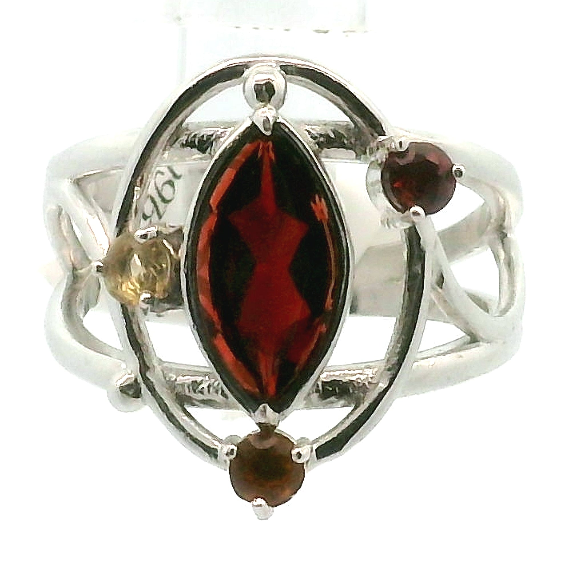 Garnet & Citrine Dragon Sigil Cuff Ring .925 Silver for Strength and Universal Connection
