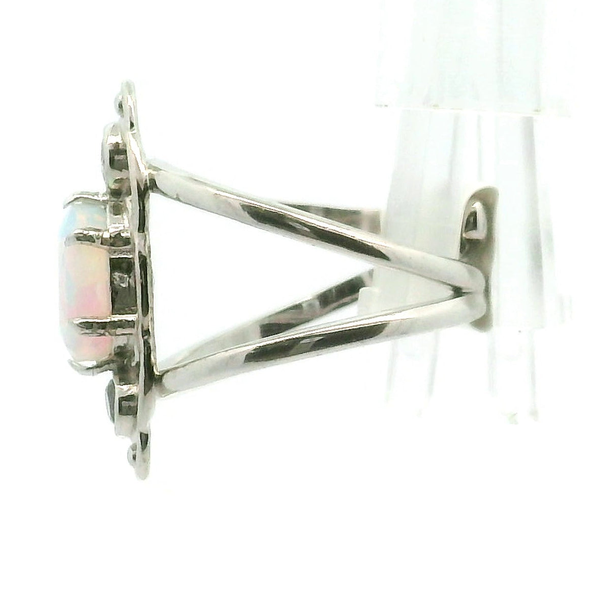Opal & Moonstone Orbit Adjustable Cuff Ring .925 Silver for Transformation and Energy Protection