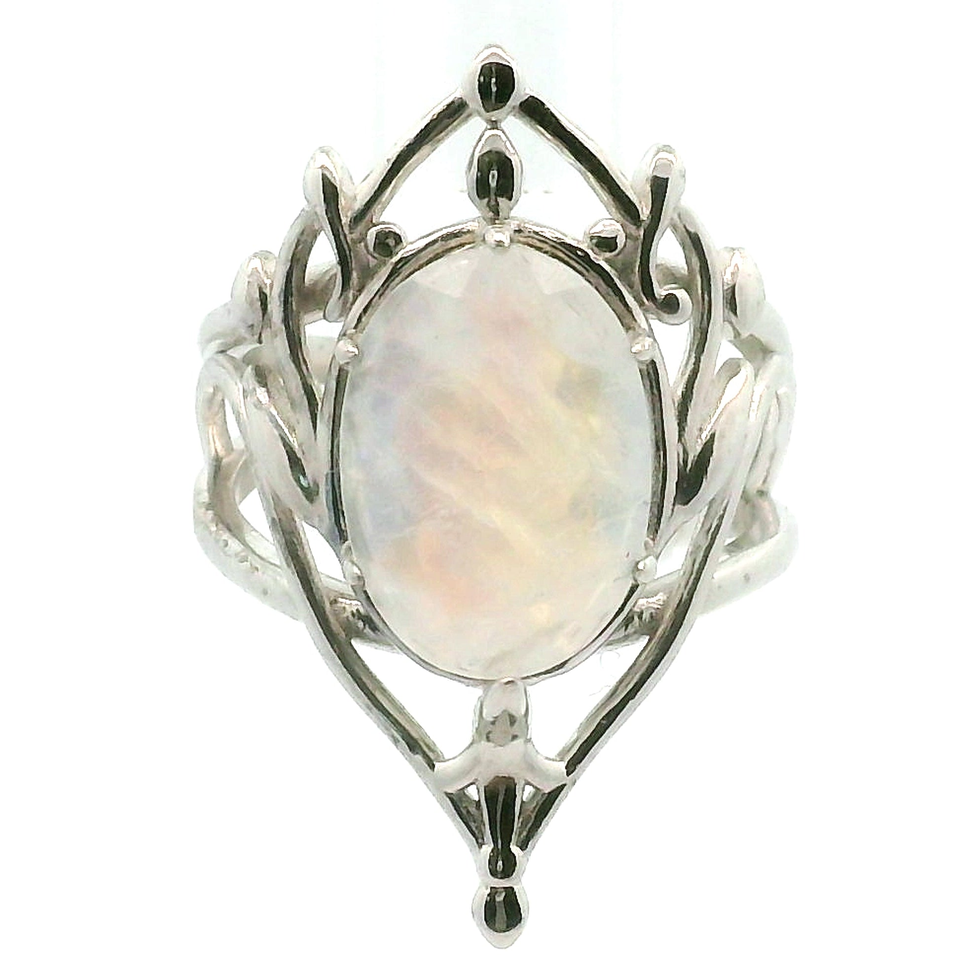 Moonstone Wreath Cuff Ring .925 Silver for New Beginnings and Divine Feminine Energy