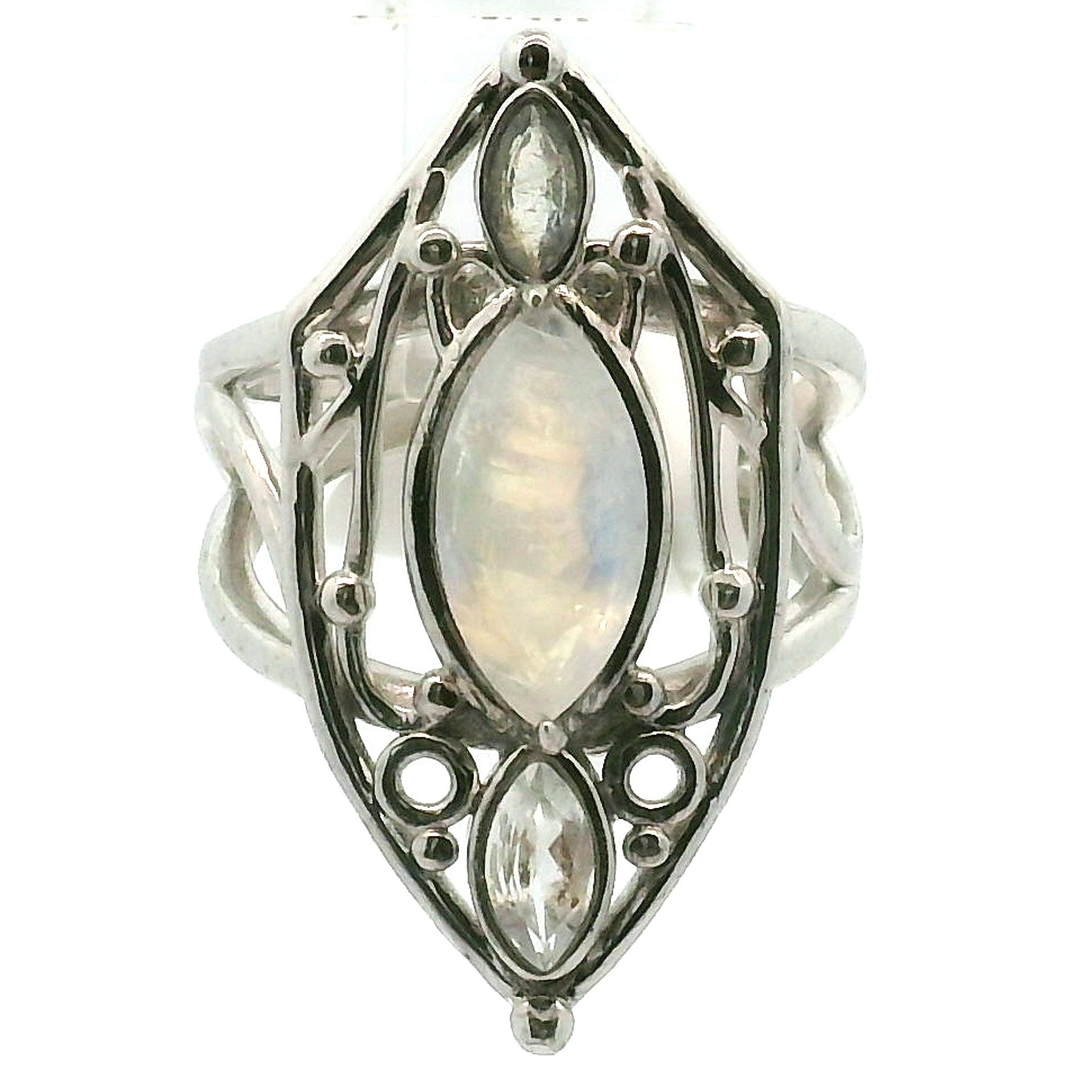 Preorder Moonstone Shield Cuff Ring .925 Silver for New Beginnings and Divine Feminine Energy