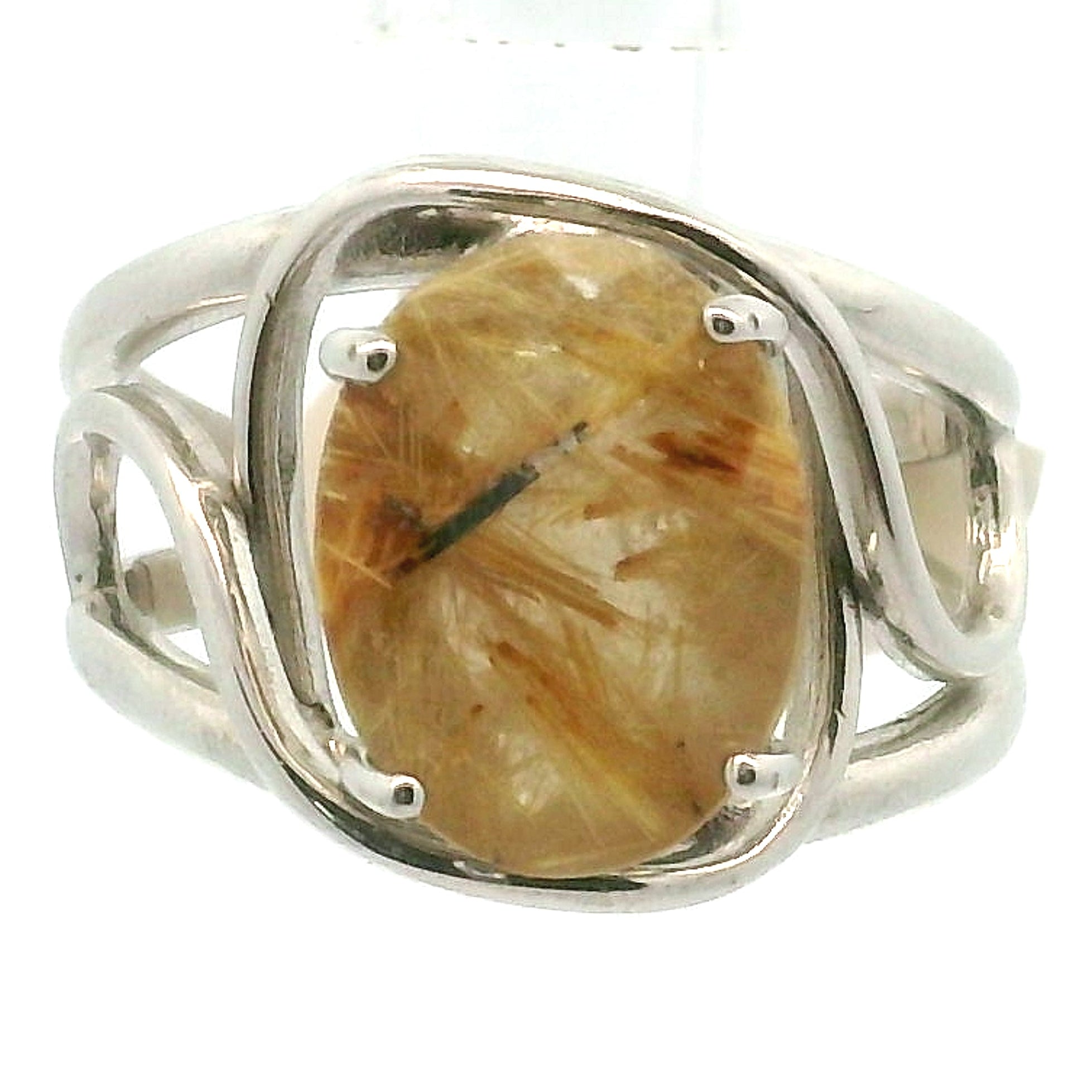 Gold Rutile Cuff Ring .925 Silver for Insight, Meditation & Shamanic Journey