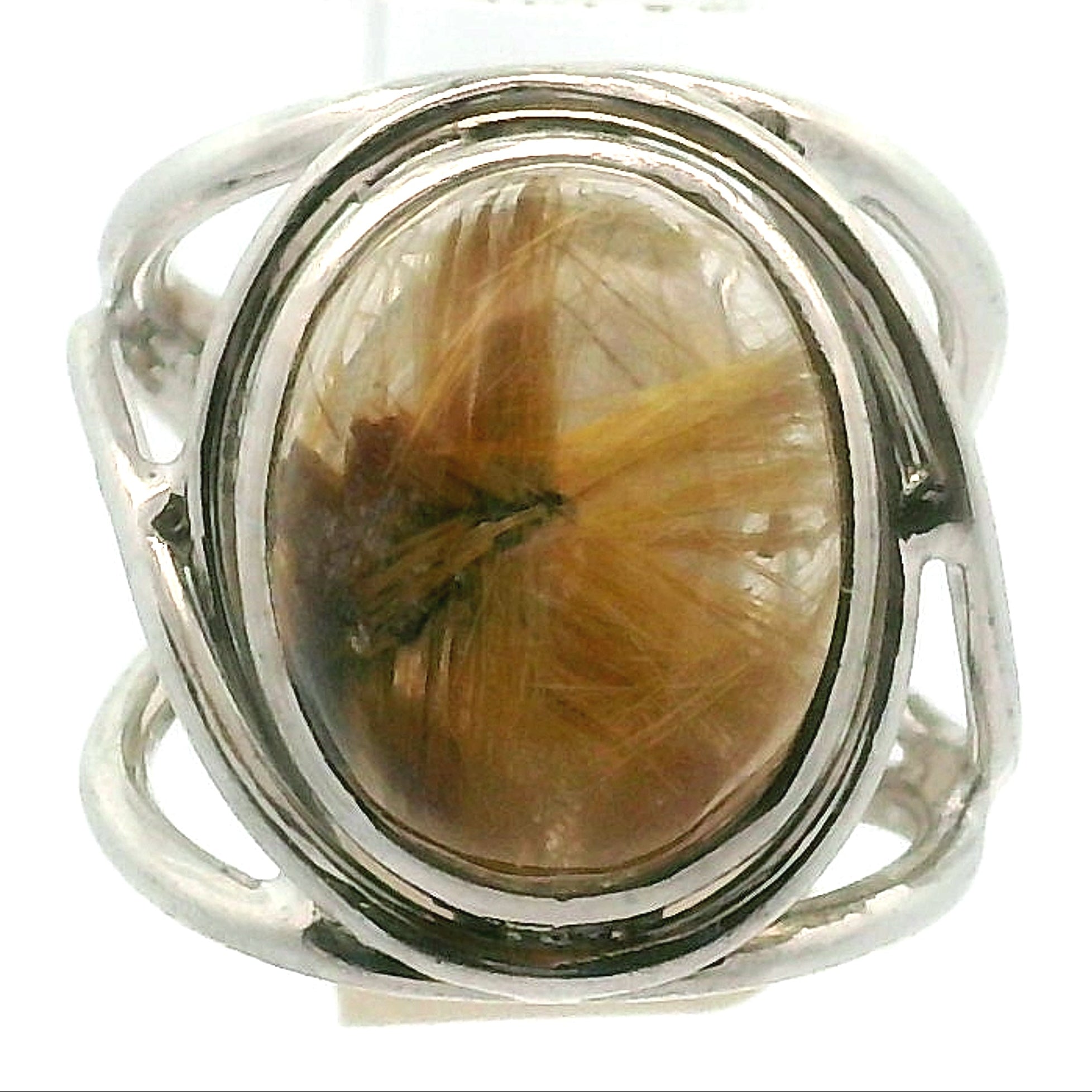Star Gold Rutile Cuff Ring .925 Silver for Accelerating Manifestations
