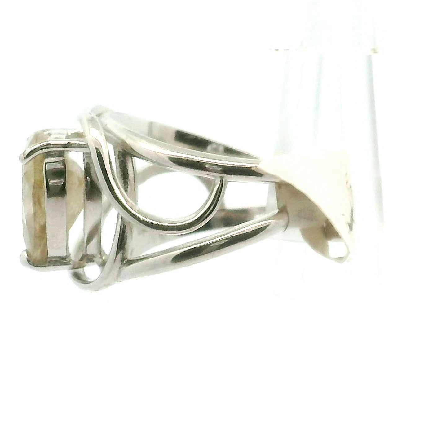 Gold Rutile in Quartz Heart Cuff Ring .925 Sterling Silver for Accelerating Manifestations
