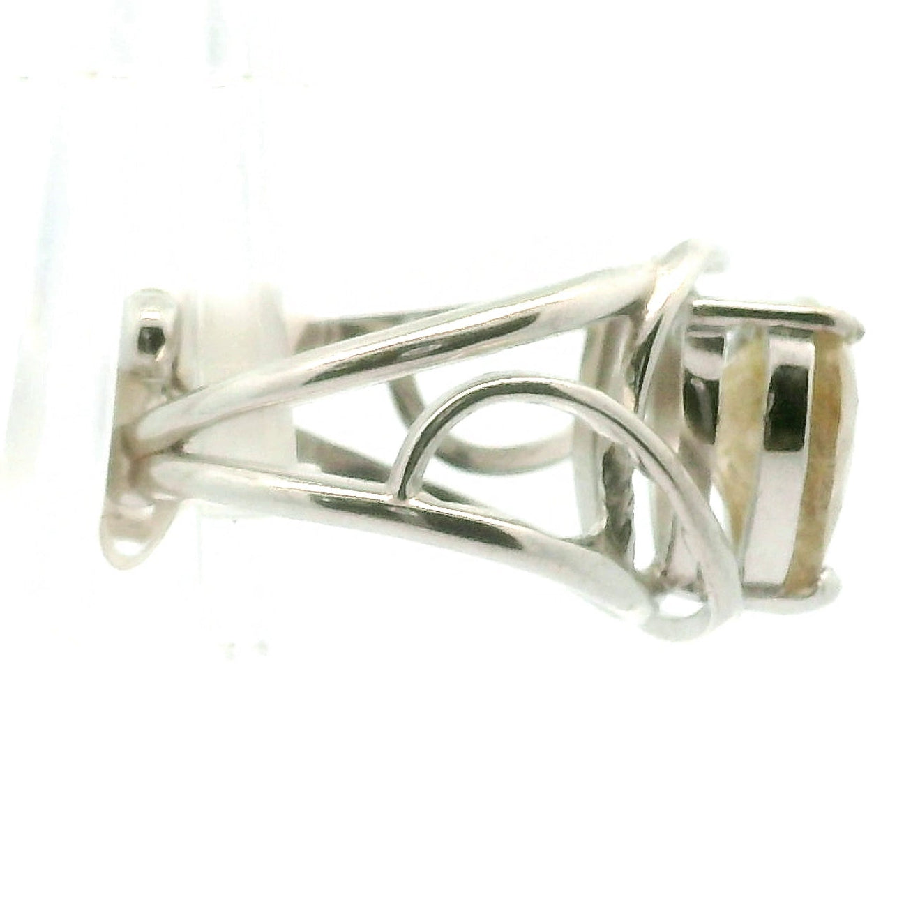 Gold Rutile in Quartz Heart Cuff Ring .925 Sterling Silver for Accelerating Manifestations