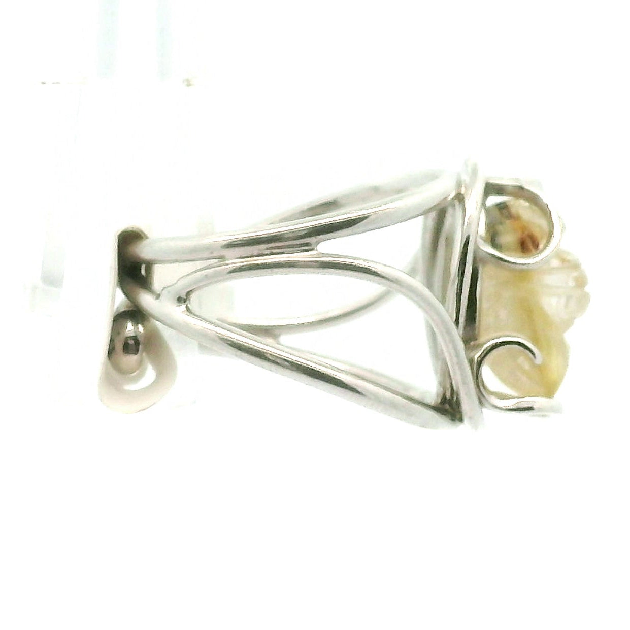 Gold Rutile Bee Cuff Ring .925 Silver for Insight, Meditation & Shamanic Journey