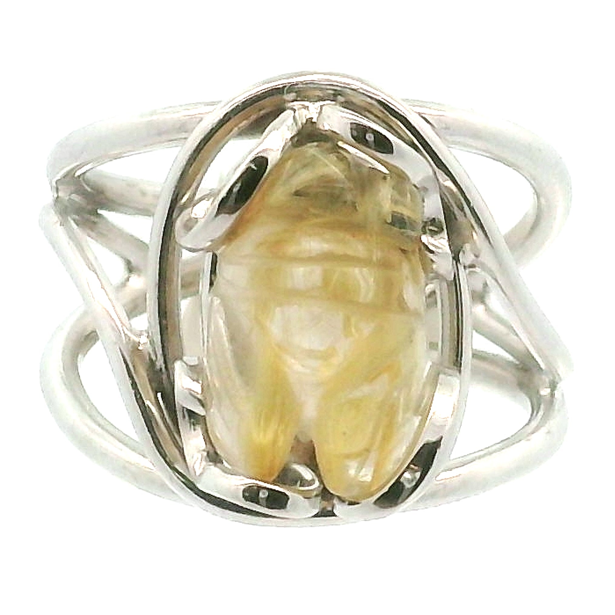Gold Rutile Bee Cuff Ring .925 Silver for Insight, Meditation & Shamanic Journey