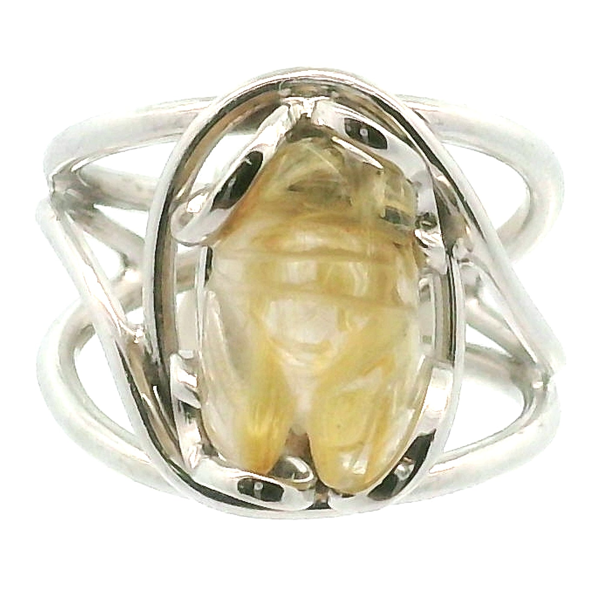 Gold Rutile Bee Cuff Ring .925 Silver for Insight, Meditation & Shamanic Journey