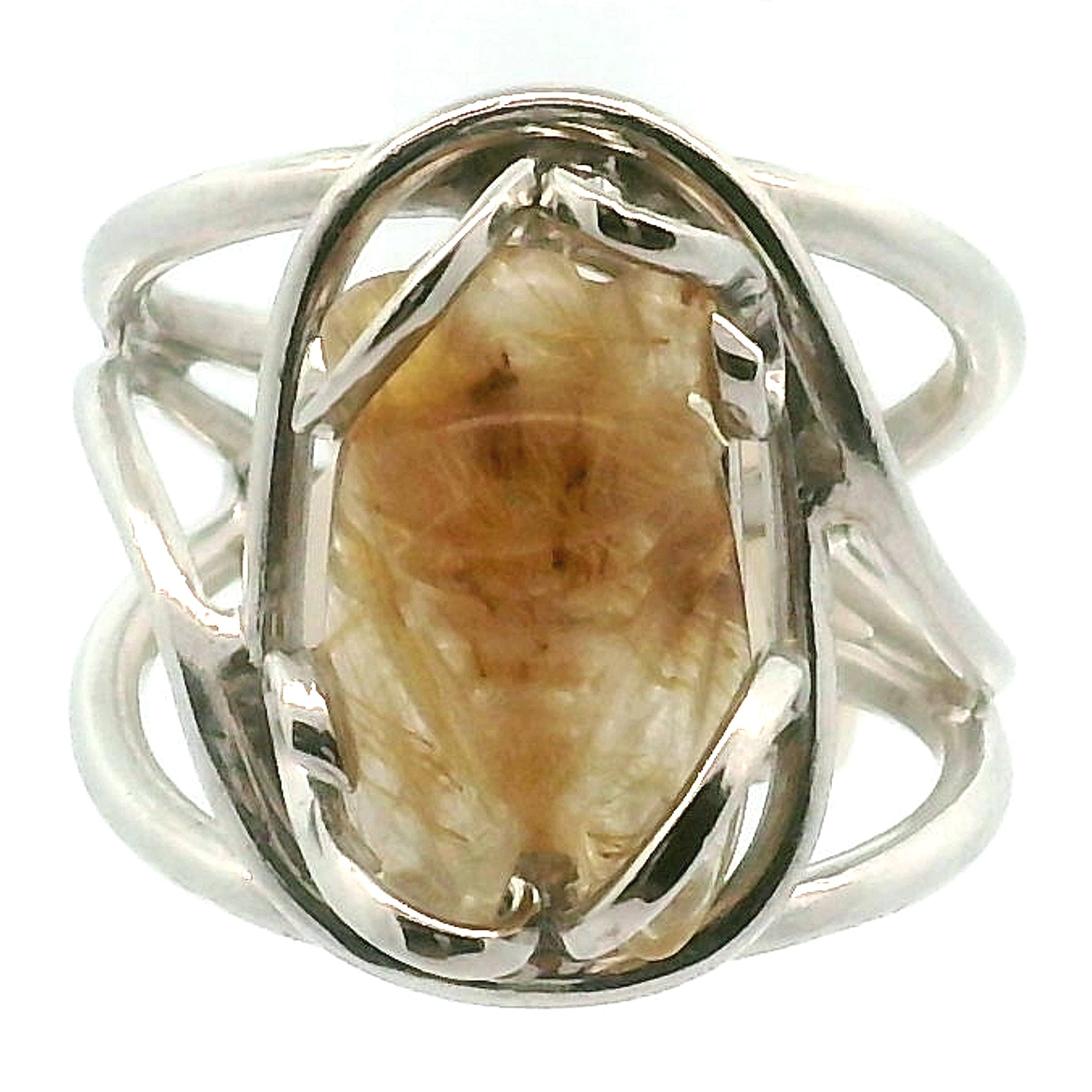 Gold Rutile Bee Cuff Ring .925 Silver for Insight, Meditation & Shamanic Journey
