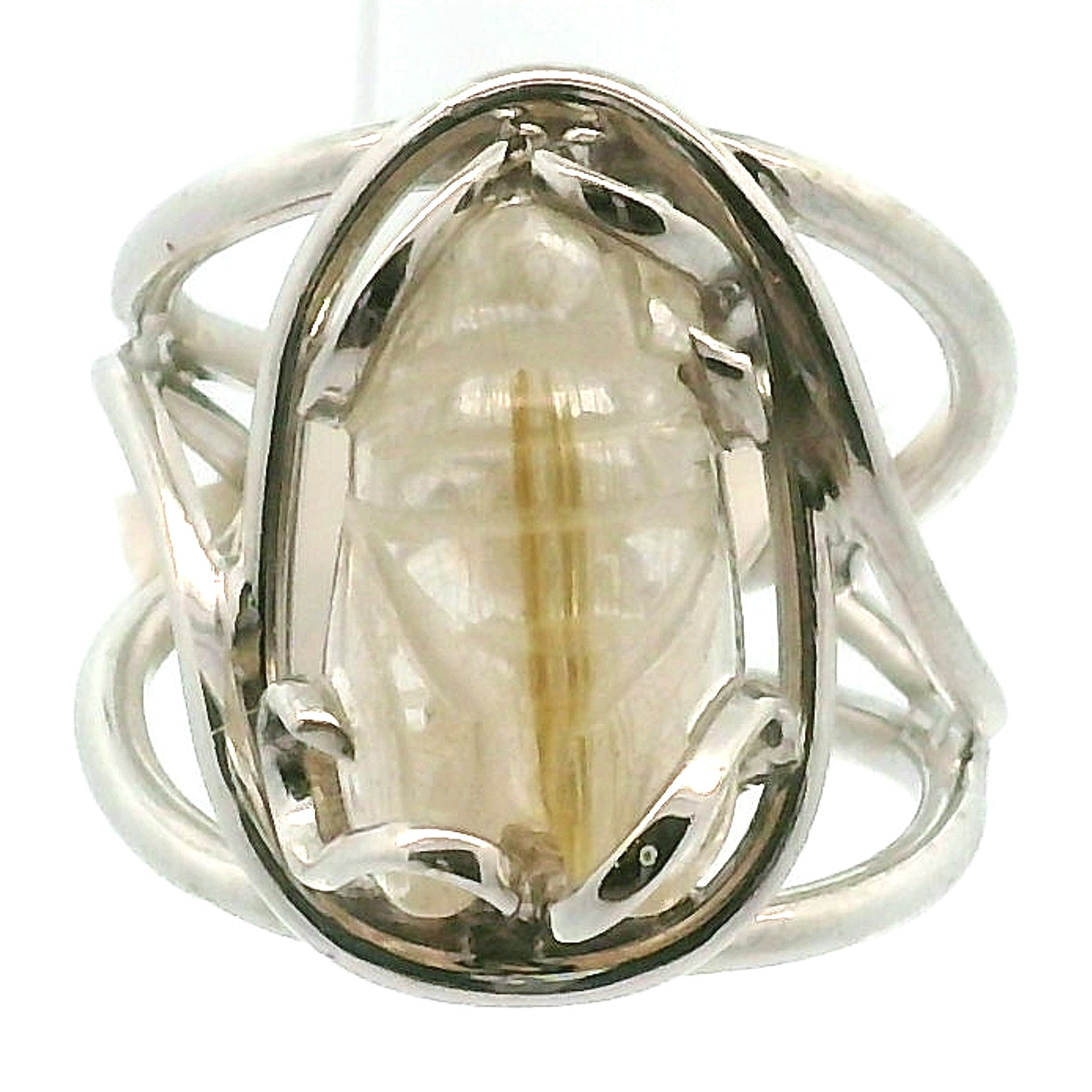 Gold Rutile Bee Cuff Ring .925 Silver for Insight, Meditation & Shamanic Journey