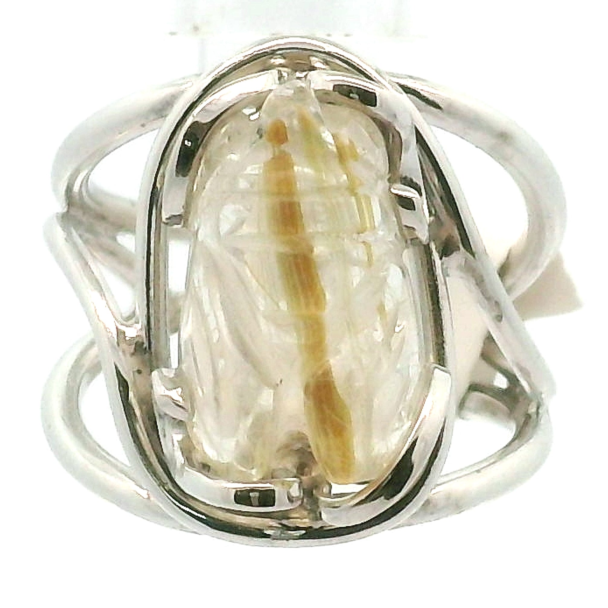Gold Rutile Bee Cuff Ring .925 Silver for Insight, Meditation & Shamanic Journey