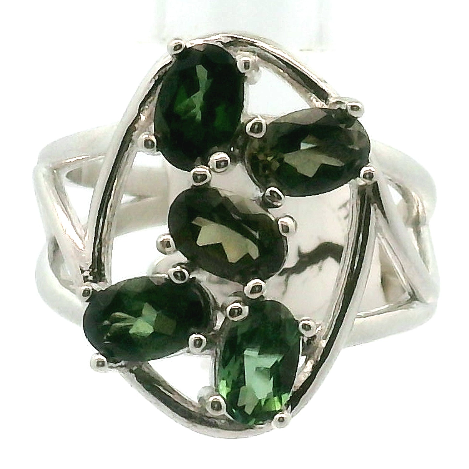Green Tourmaline Cuff Ring .925 Silver for Healing, Joy and Love