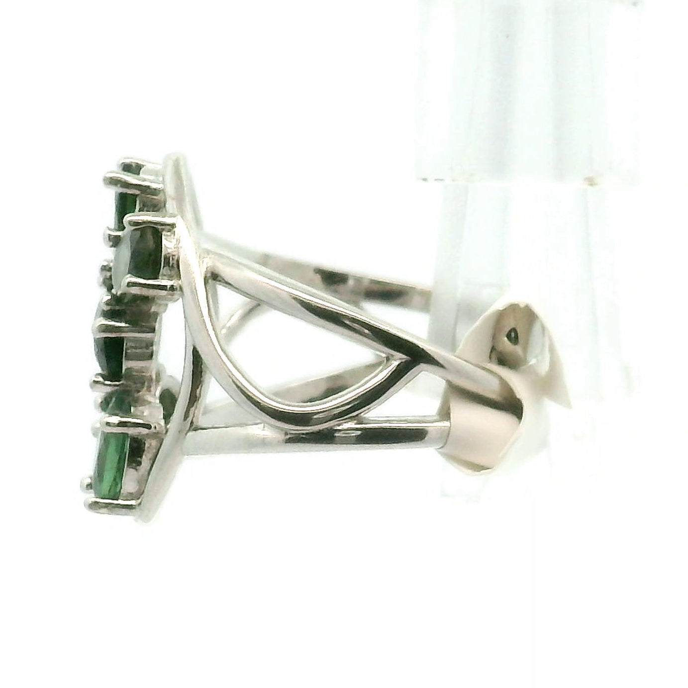 Green Tourmaline Cuff Ring .925 Silver for Healing, Joy and Love