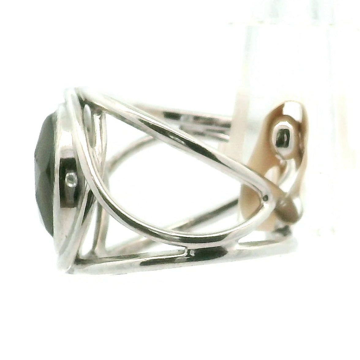 Ammolite Merkaba Finger Cuff Adjustable Ring .925 Sterling Silver for Good Luck, Prosperity and Protection