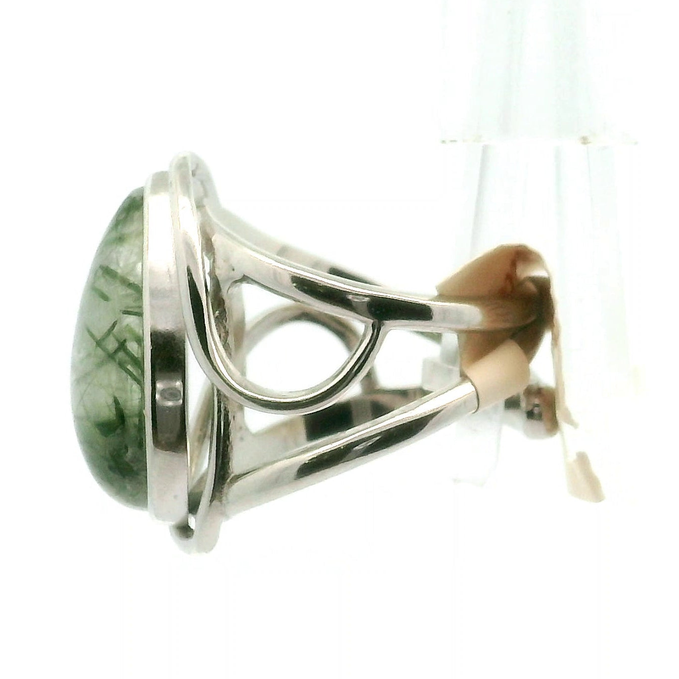 Green Rutile Adjustable Cuff Ring .925 Silver for Protection & Heart Healing