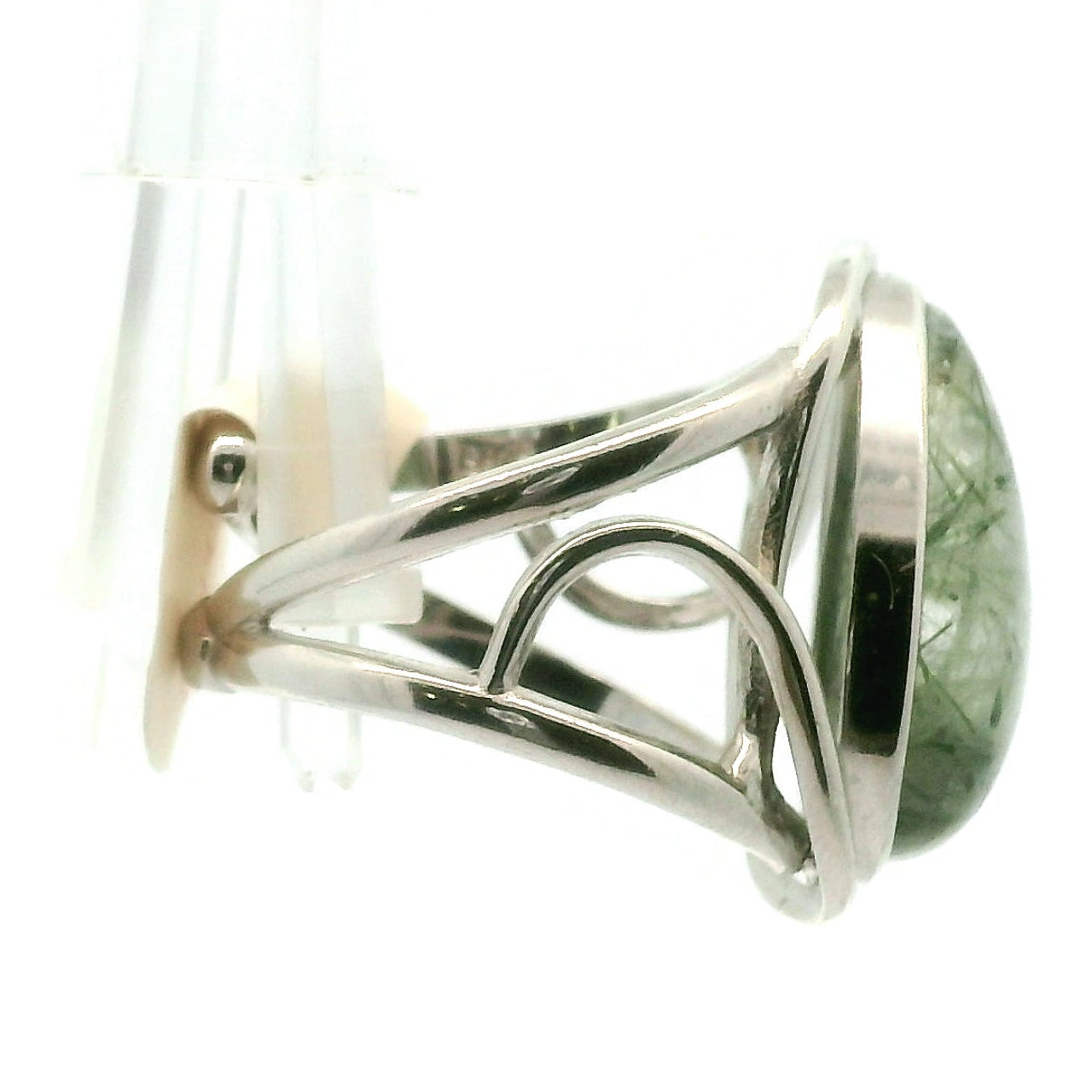 Green Rutile Adjustable Cuff Ring .925 Silver for Protection & Heart Healing