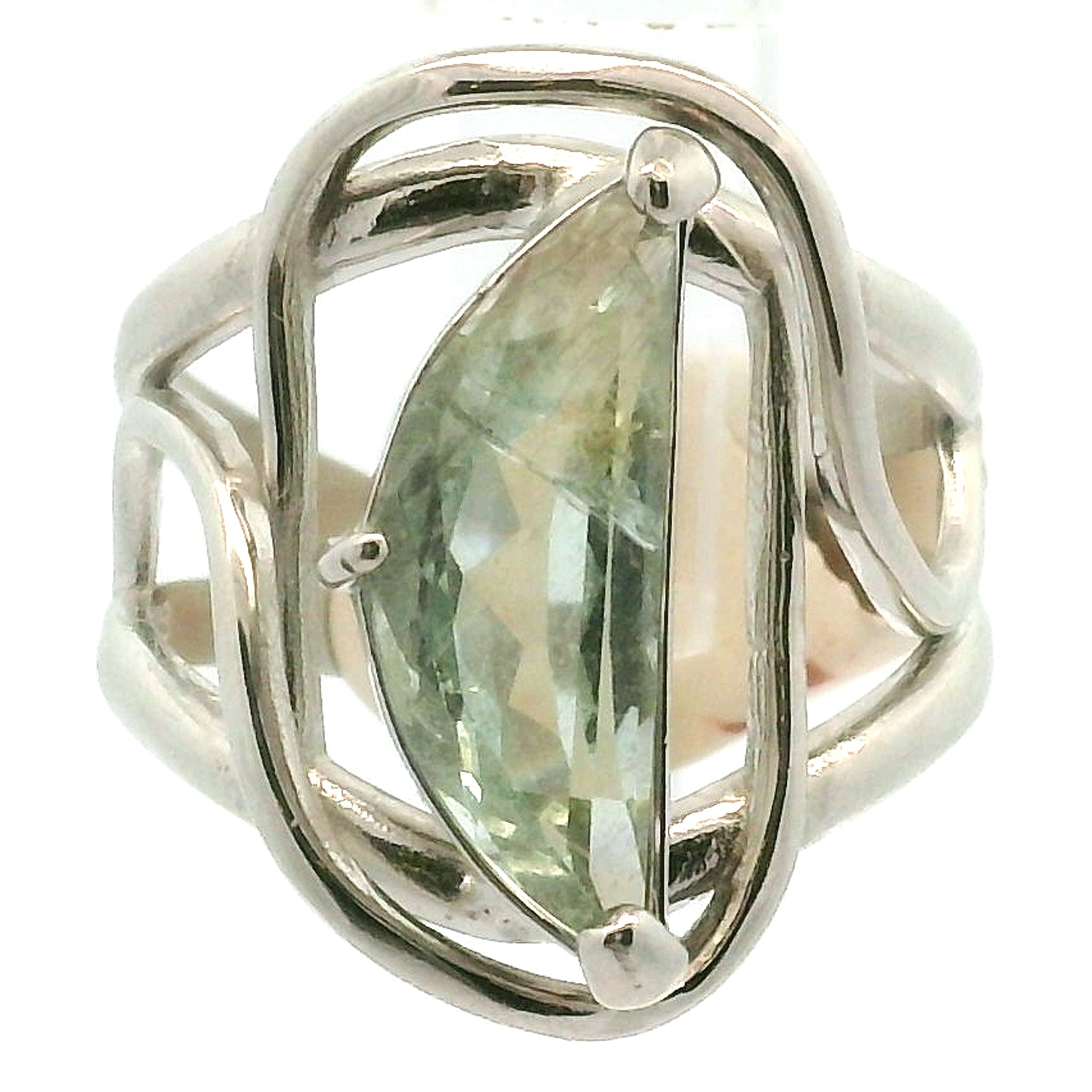 Green Beryl Moon Cuff Ring .925 Sterling Silver for Supporting the Heart & Memory