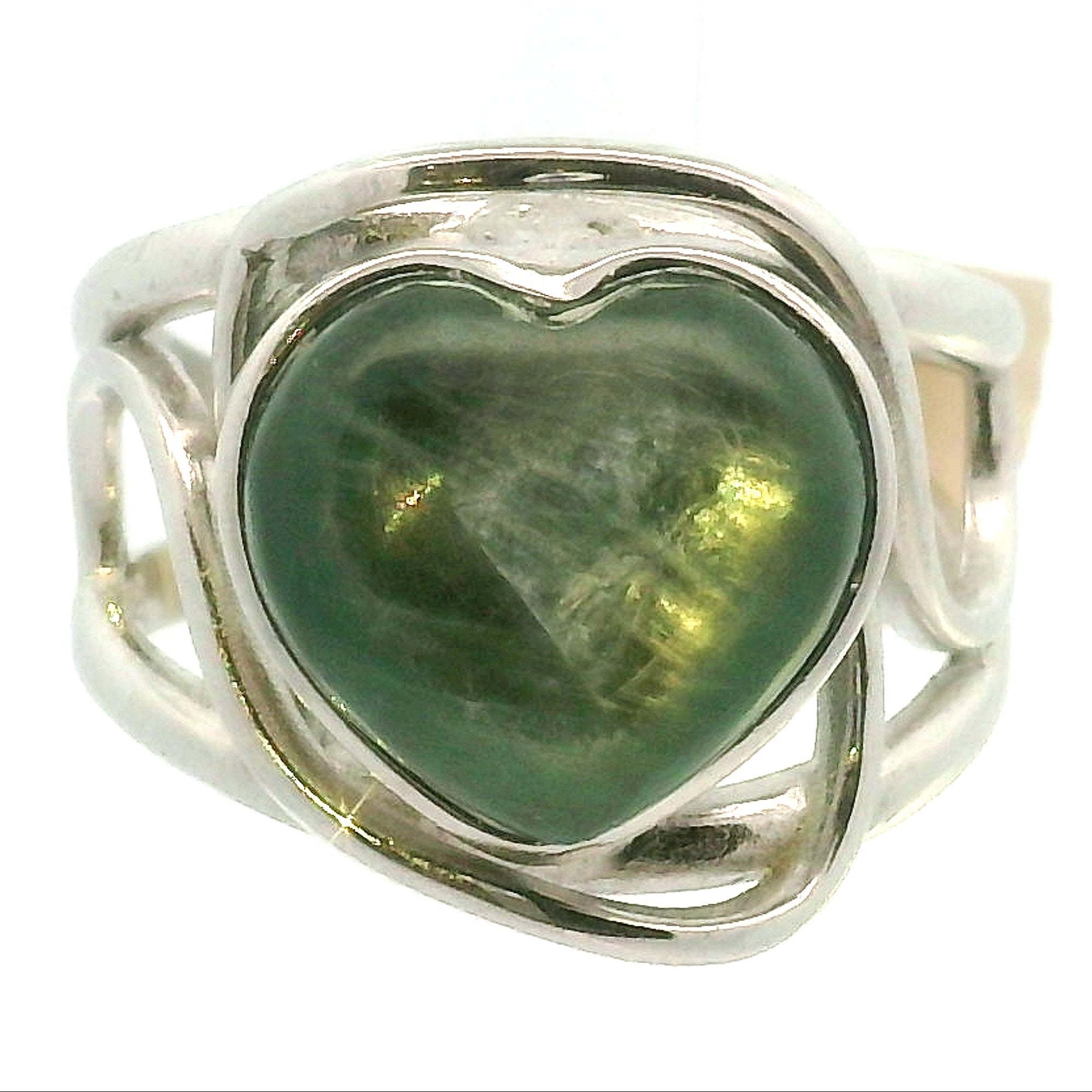 Fuchsite Heart Cuff Ring .925 Silver for Compassion and Loyalty