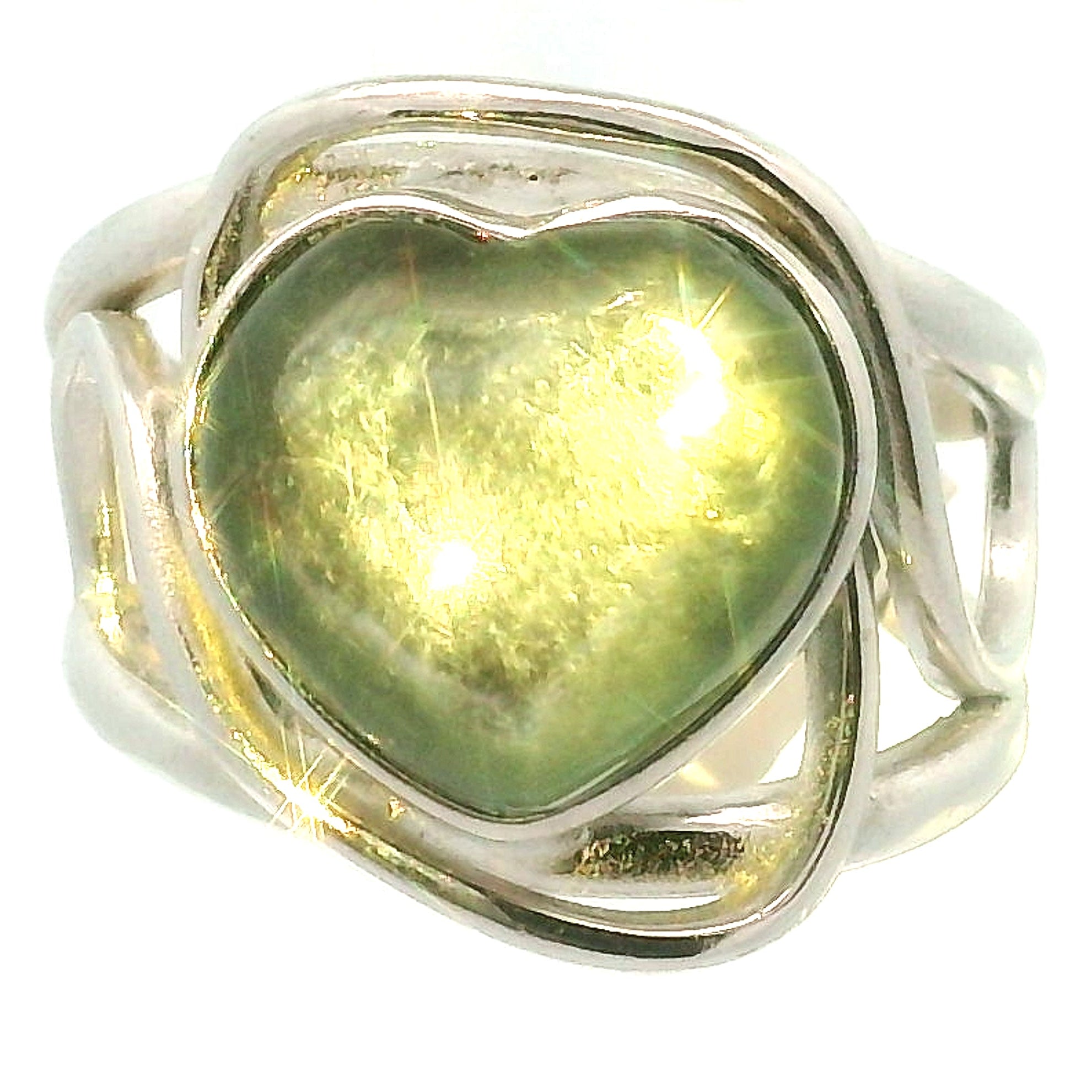 Fuchsite Heart Cuff Ring .925 Silver for Compassion and Loyalty