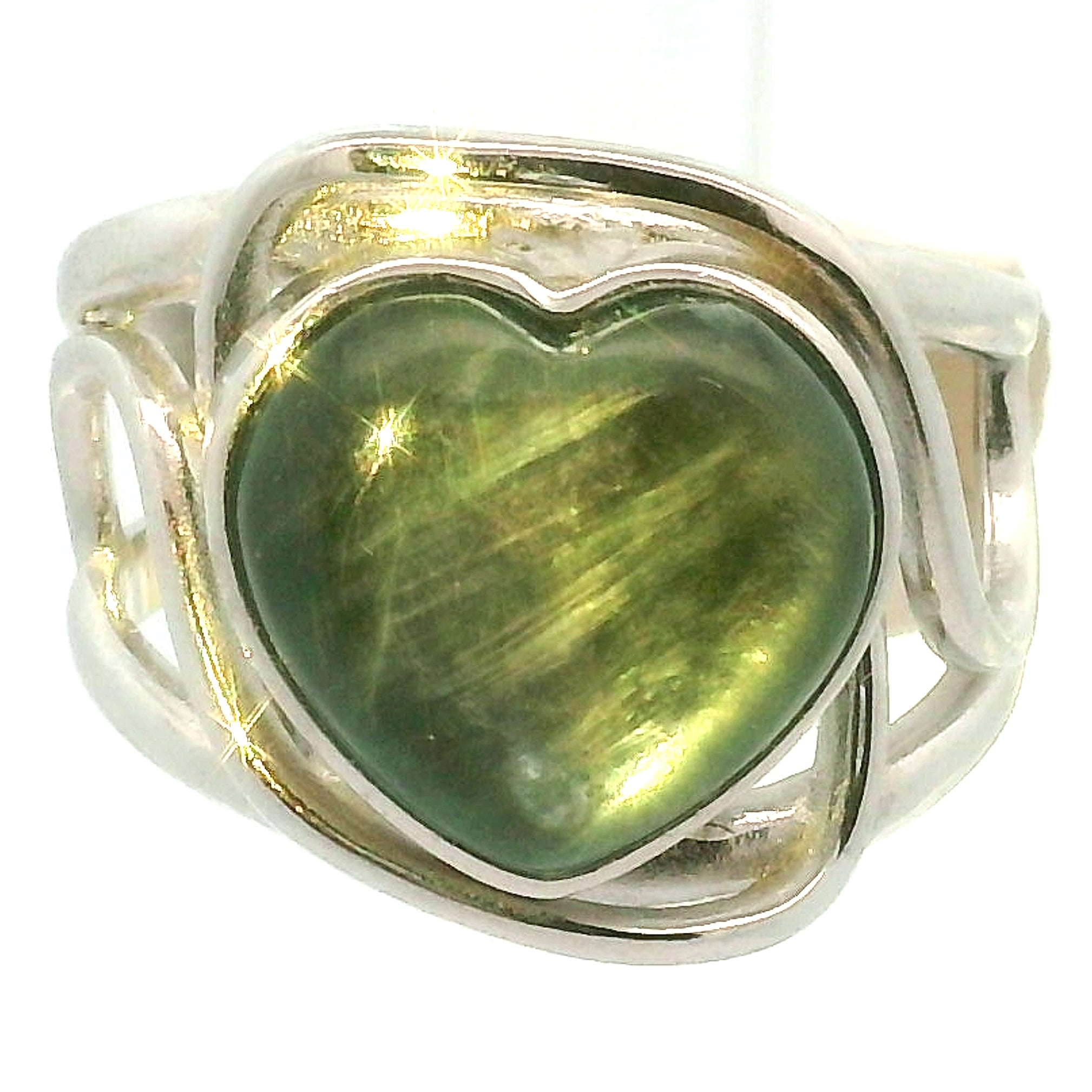 Fuchsite Heart Cuff Ring .925 Silver for Compassion and Loyalty